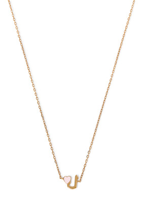Kids Tiny Bling Heart Letter 'Lam' Necklace, 18K Yellow Gold & Enamel