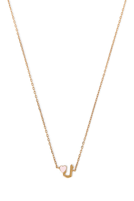 Kids Tiny Bling Heart Letter 'Lam' Necklace, 18K Yellow Gold & Enamel