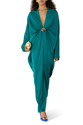 Tina Satin Plunge-Neck Embellished Maxi Dress