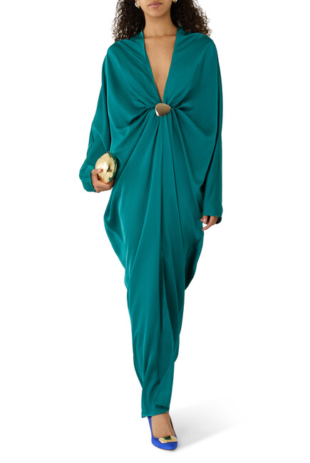 Tina Satin Plunge-Neck Embellished Maxi Dress
