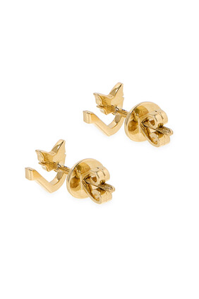 Kids Tiny Bling Butterfly Charm Letter 'Lam' Earrings, 18K Yellow Gold & Enamel