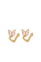 Kids Tiny Bling Butterfly Charm Letter 'Lam' Earrings, 18K Yellow Gold & Enamel
