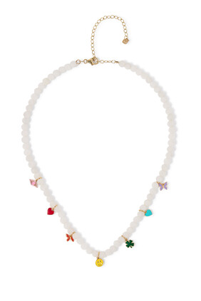 Gold & Enamel Tiny Charms Moonstone Necklace, 14K Yellow Gold, Enamel & Moonstone