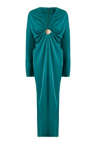 Tina Satin Plunge-Neck Embellished Maxi Dress