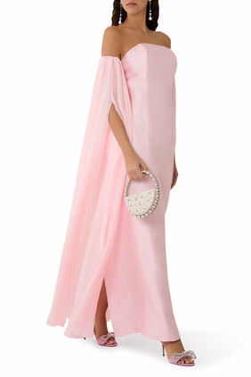 Off-Shoulder Pleated Sleeves Gown