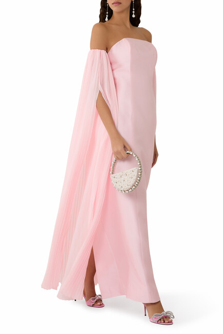 Off-Shoulder Pleated Sleeves Gown