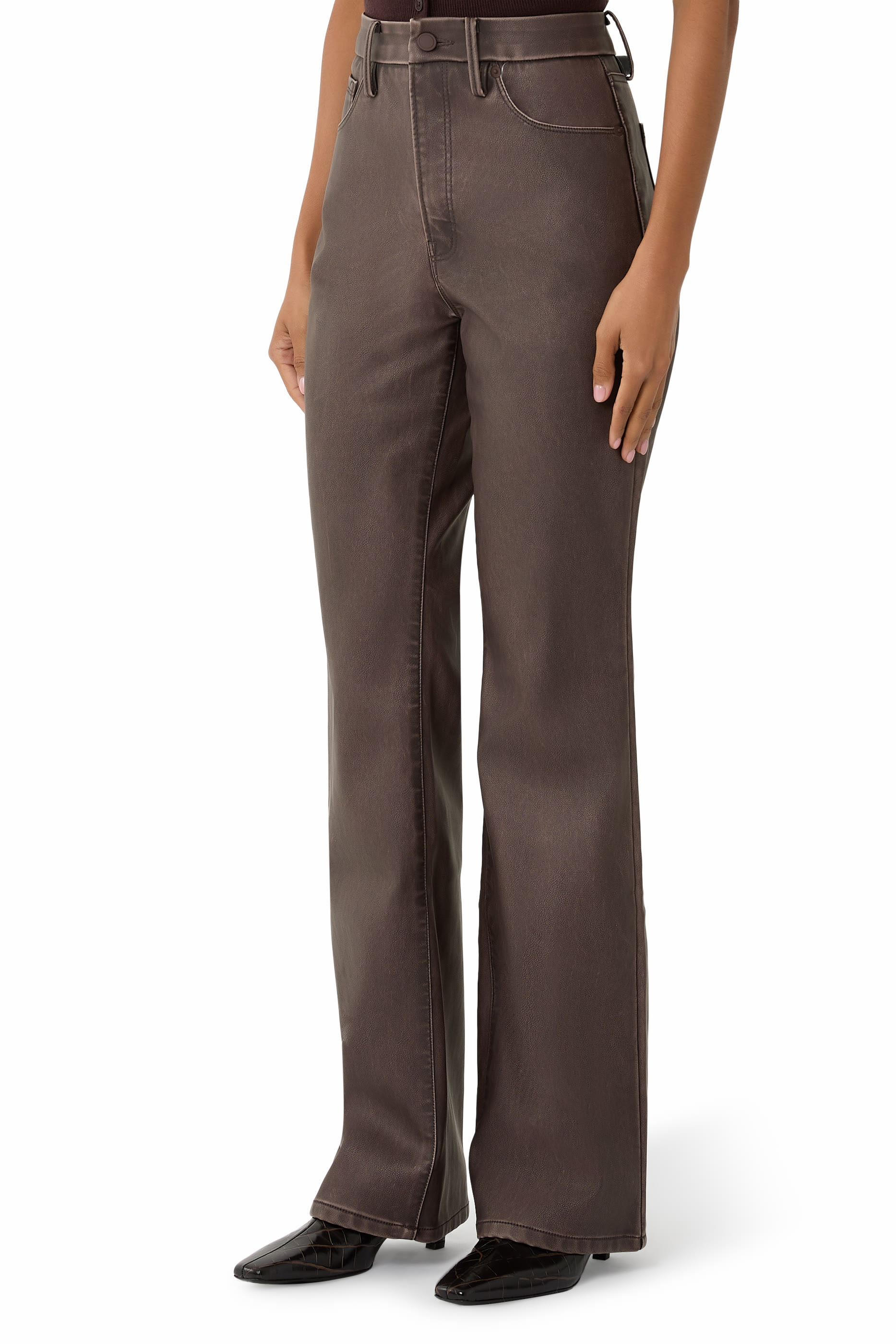 بنطال جينز جود كلاسيك بحواف واسعة جلد صناعي