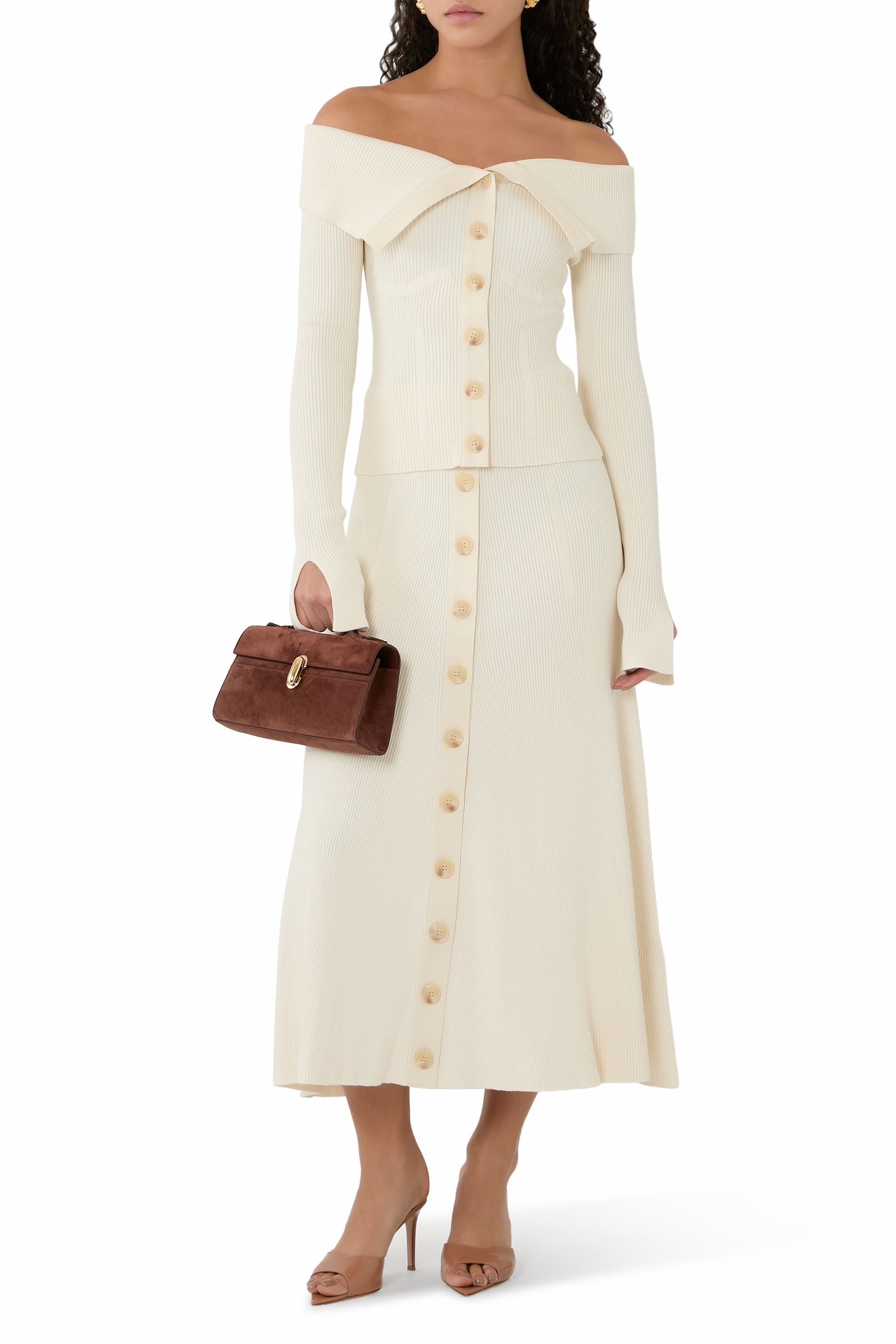 كارديغان بأكتاف مكشوفة نسيج مضلع