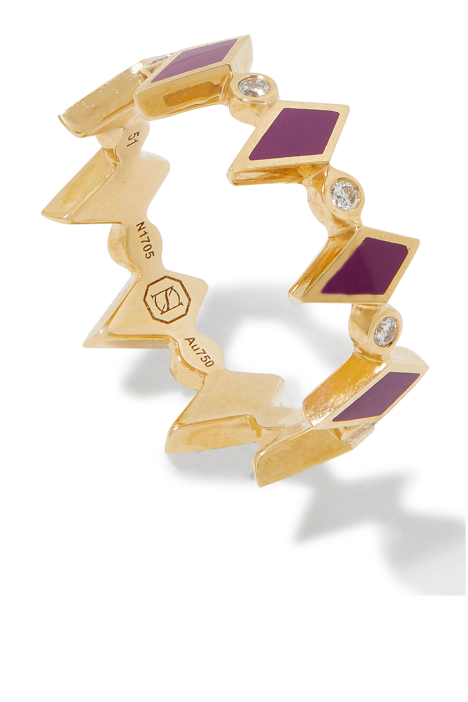 خاتم بتصميم موزايك مرصع بالماس ومزين بمينا، طهب أصفر عيار 18