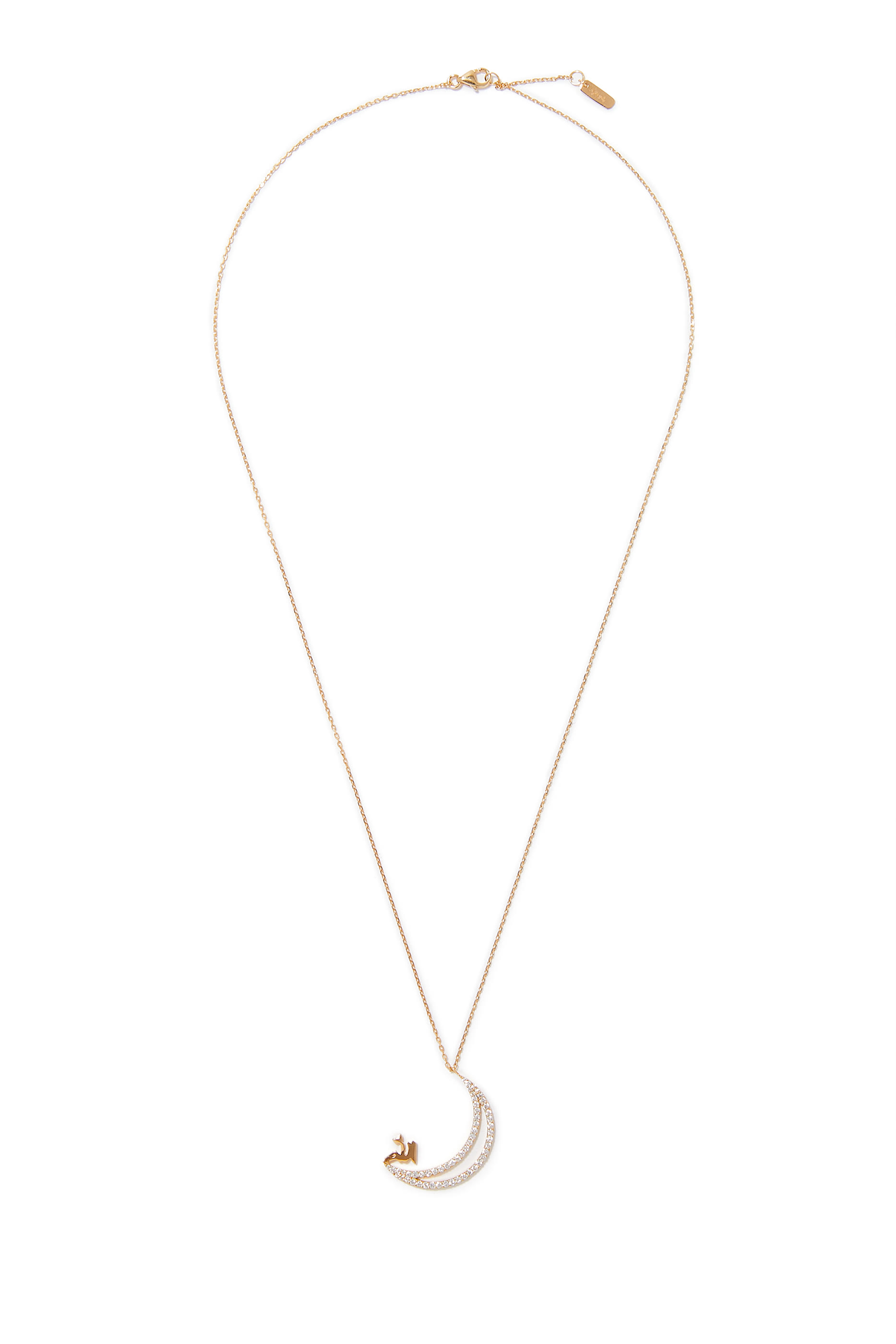 قلادة أولا بدلاية بتصميم لفظ الجلالة الله على شكل قمر بمينا ذهب أصفر عيار 18