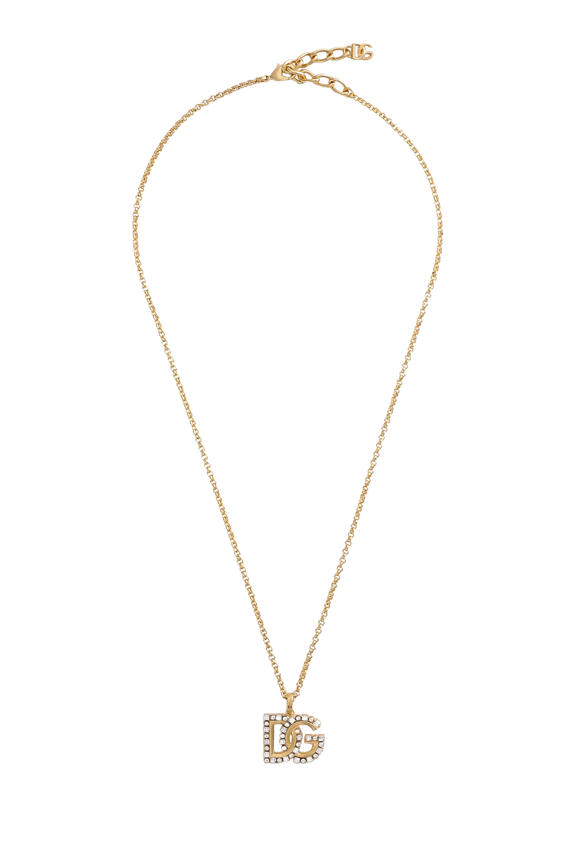 قلادة سلسلة رفيعة بشعار الماركة مرصع بأحجار الريان