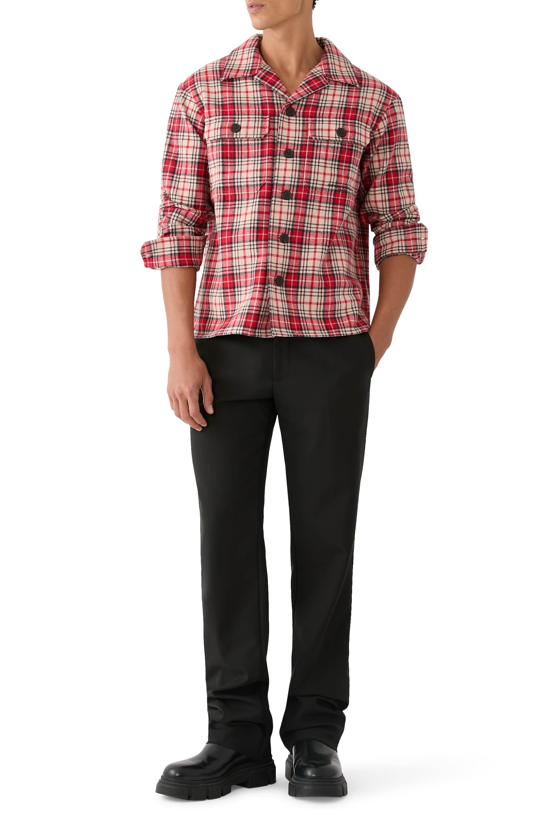 قميص بنمط جاكيت بنقشة مربعات