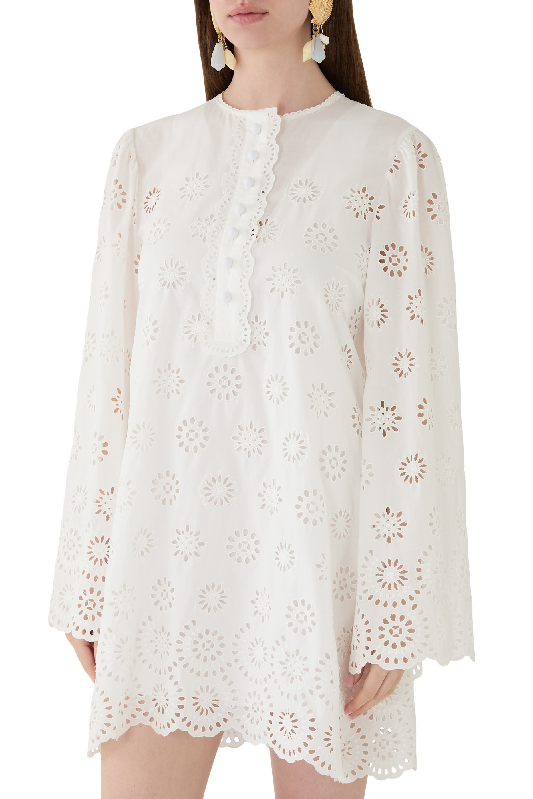 فستان قصير بأكمام طويلة قطن فوال