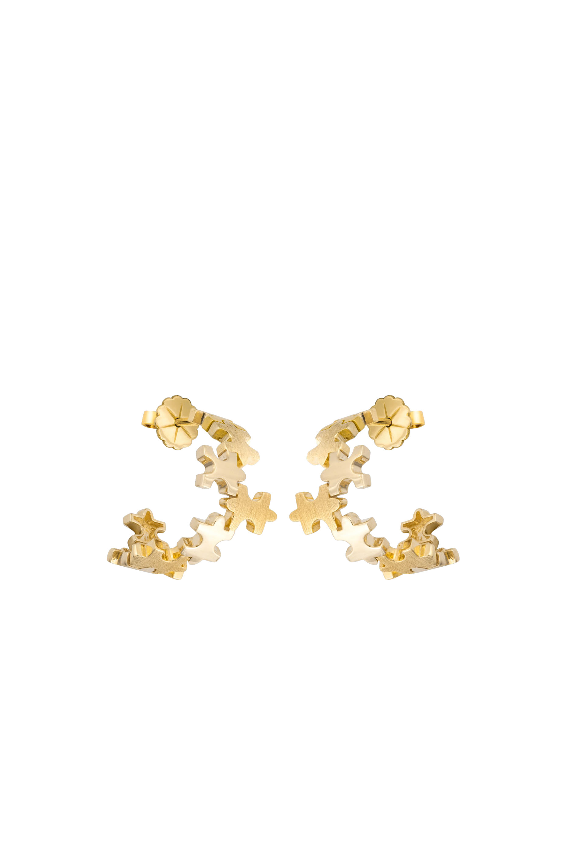 أقراط دائرية صغيرة بشعار الماركة، ذهب أصفر عيار 18