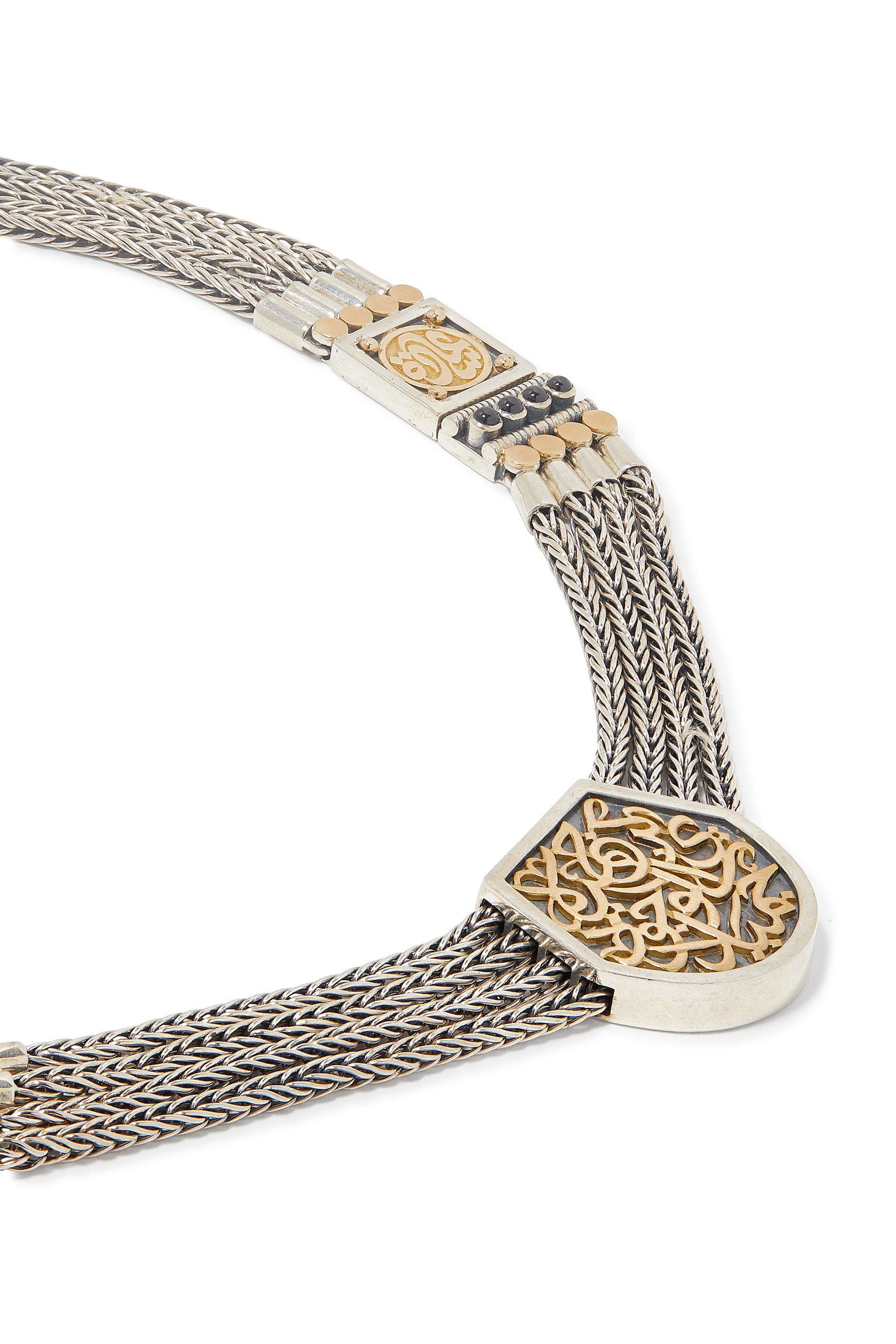 قلادة كلاسيكية بنقشة سعادة، ذهب أصفر عيار 18 وفضة إسترلينية