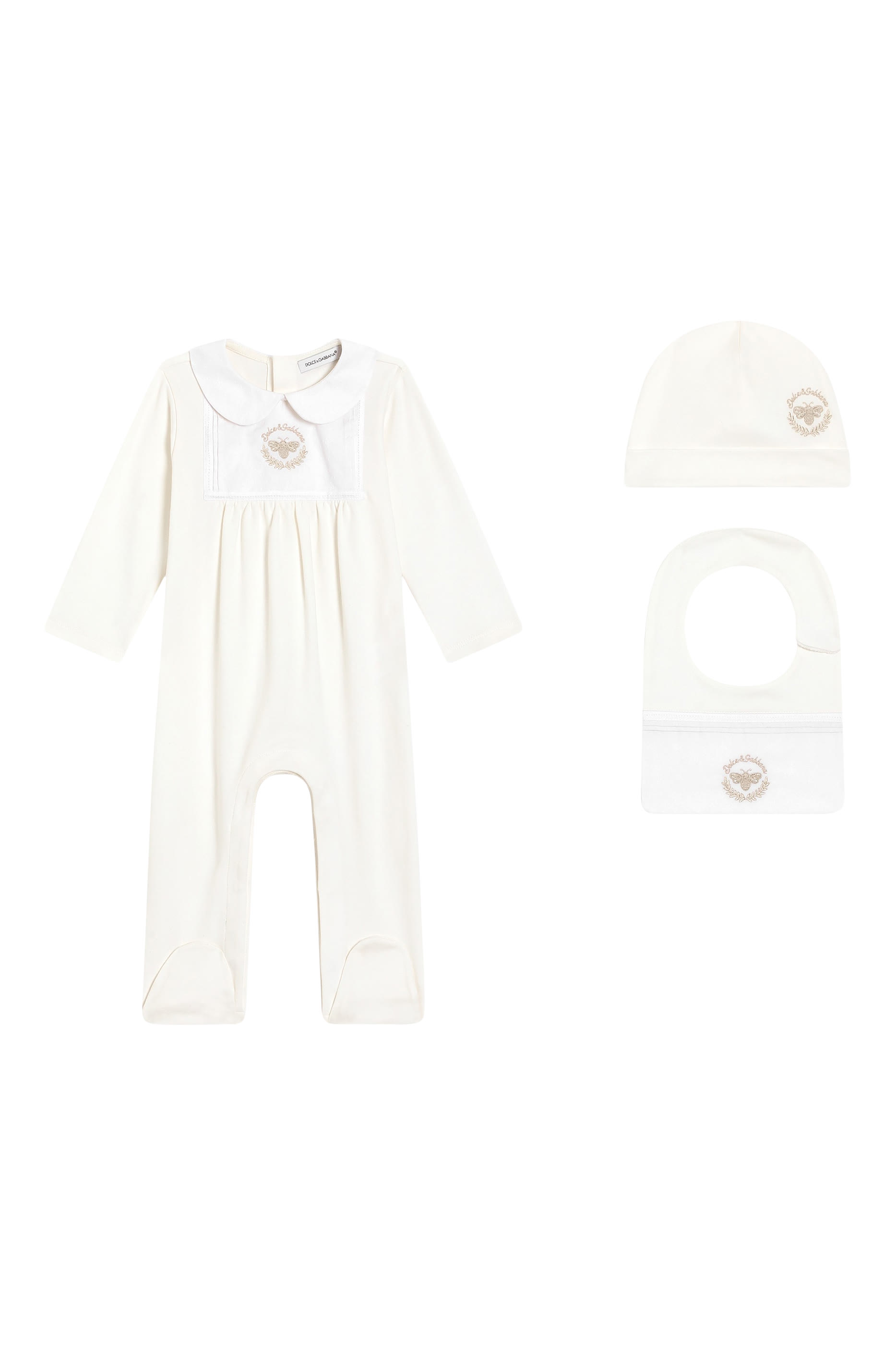 طقم هدية بشعار الماركة المطرز قماش متداخل وجاكار للأطفال، 3 قطع