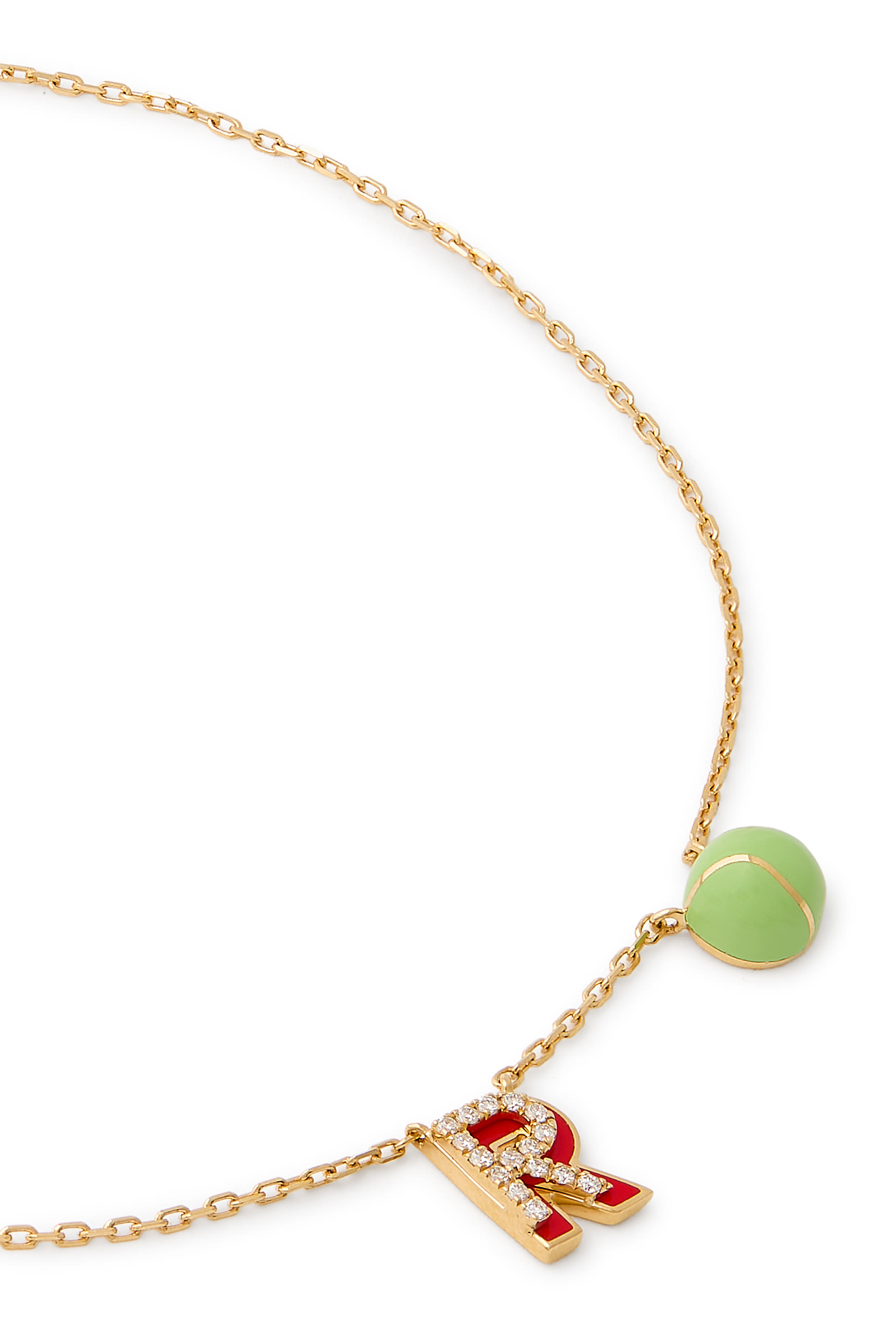 خلخال تنس بحلية حرف R مرصع بالماس ومزين بالمينا، ذهب أصفر عيار 18