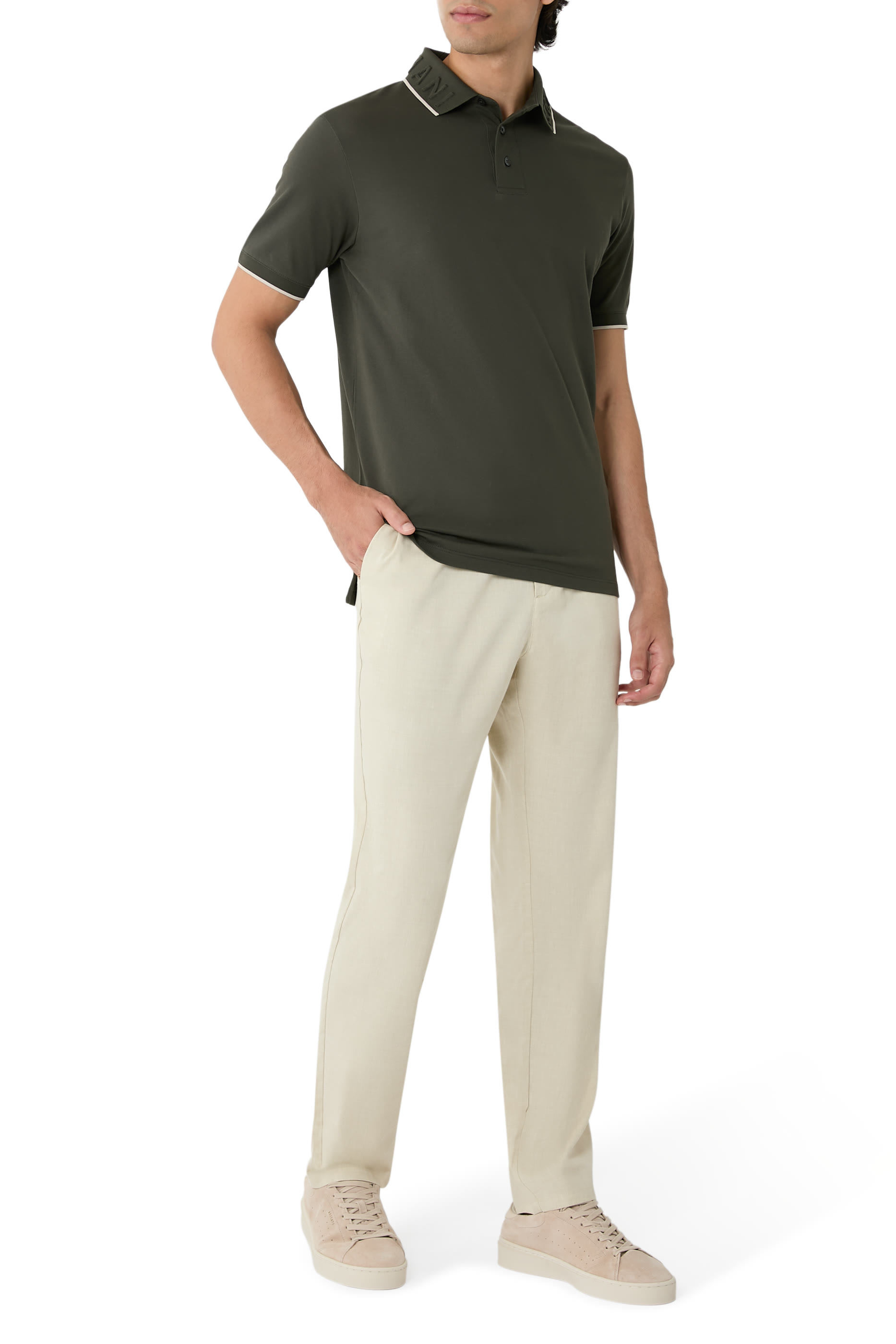 Embossed Logo Collar Piqu&eacute; Polo Shirt