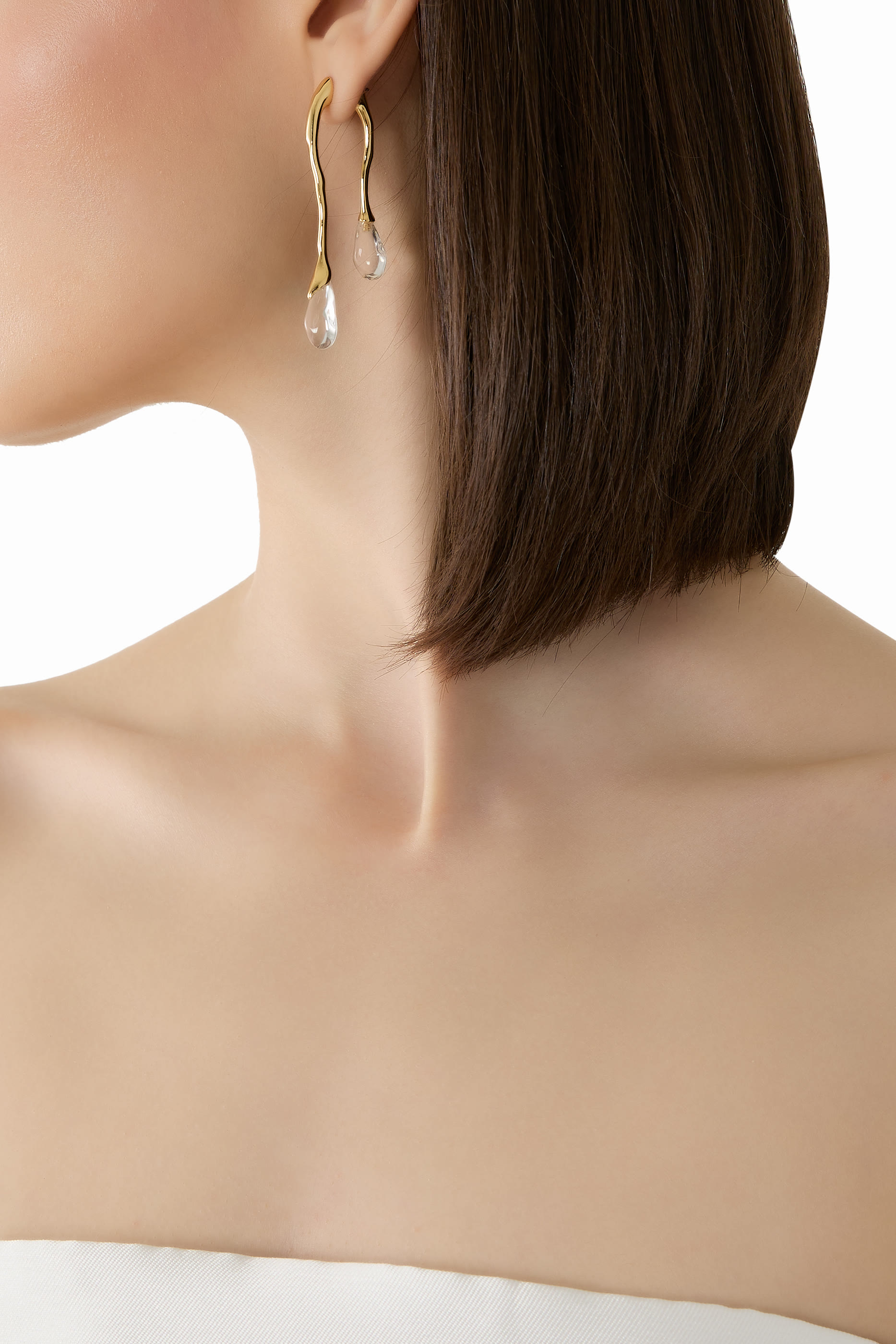 أقراط لوسيت مزدوجة متدلية من الأمام والخلف مرصعة بأحجار باللوسيت، نحاس مطلي بالذهب عيار 14