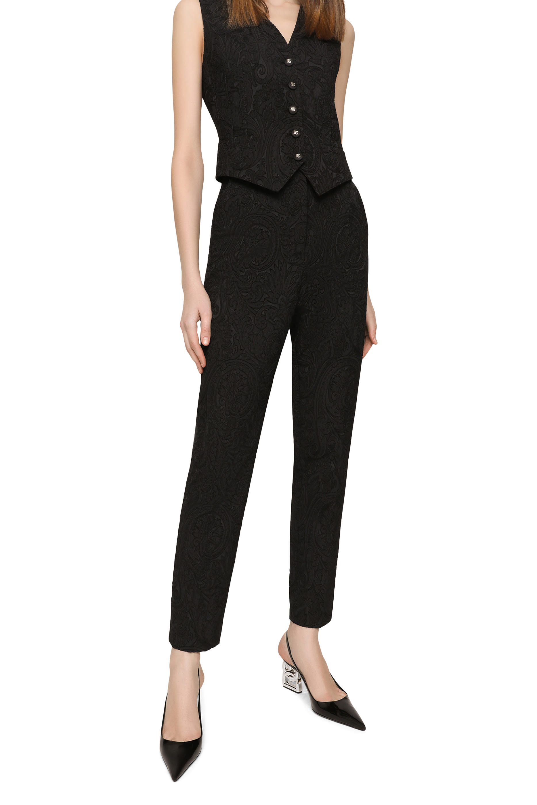 بنطال بخصر مرتفع ونقشة جاكار