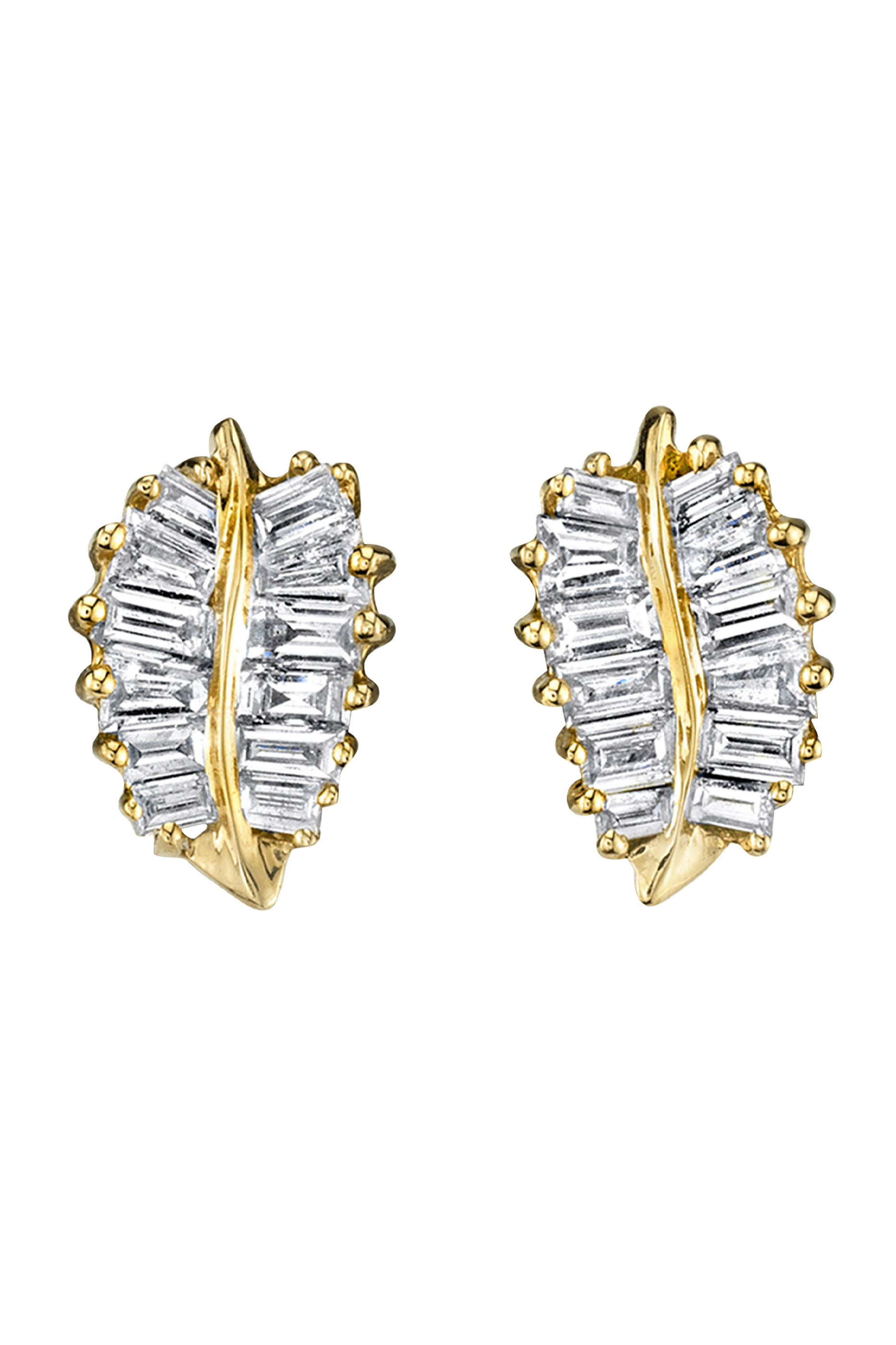 أقراط بتصميم أوراق نخيل مرصعة بماس، ذهب أصفر عيار 18