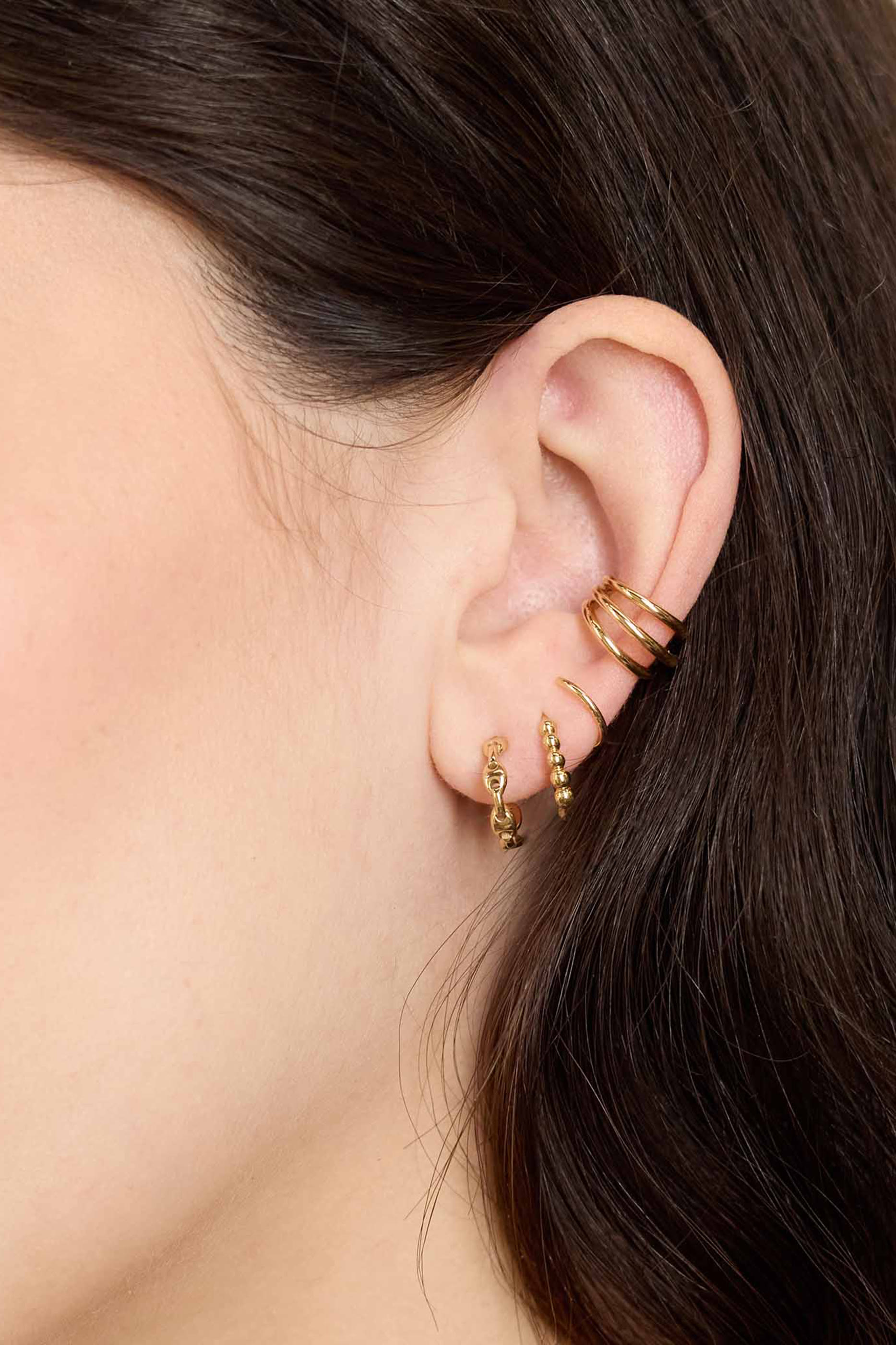 أقراط دائرية هاجي مارينر صغيرة بتصميم سلسلة، ذهب عيار 14