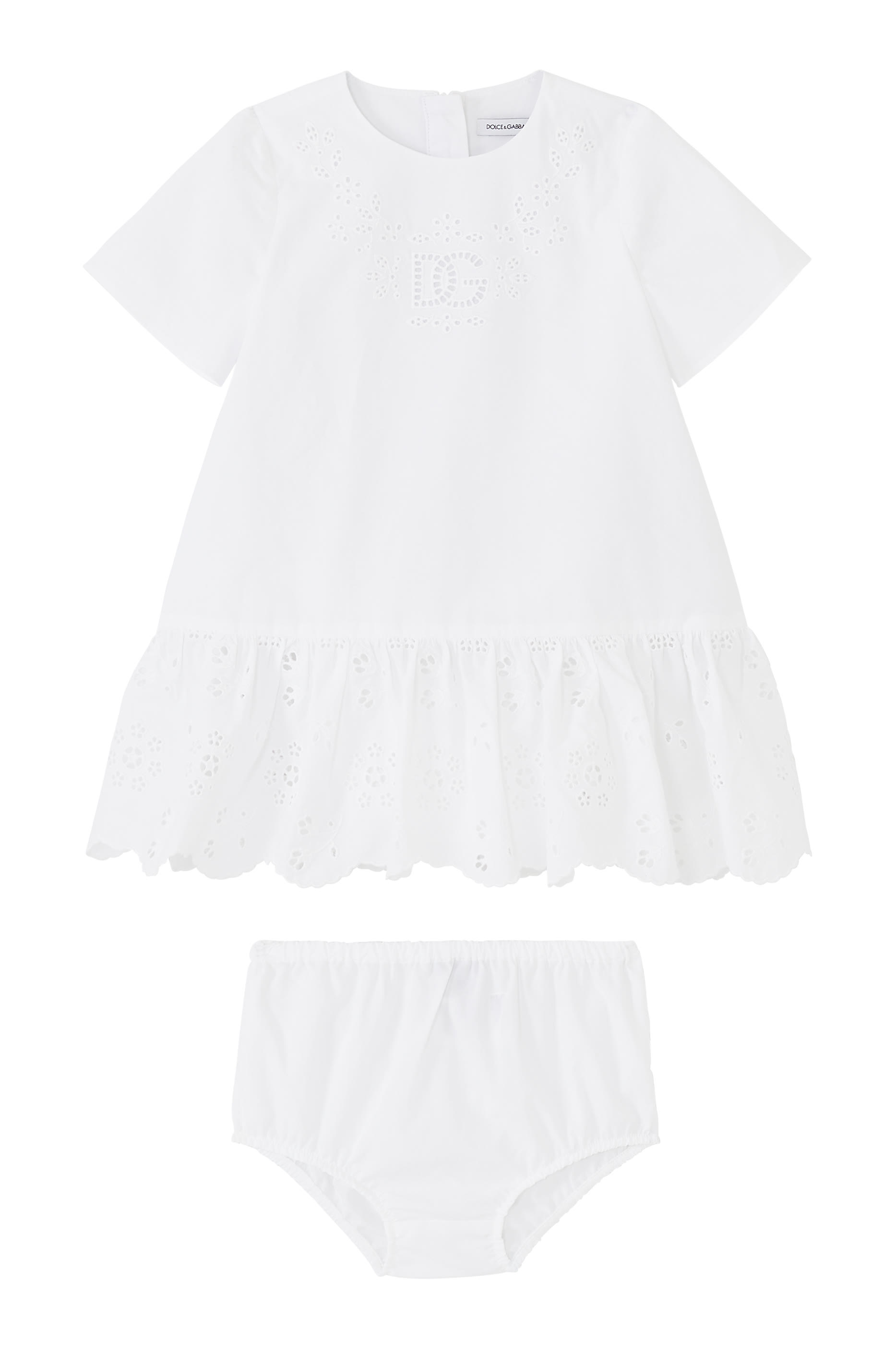 فستان جيرسيه وبوبلين مكشكش بشعار الماركة للأطفال