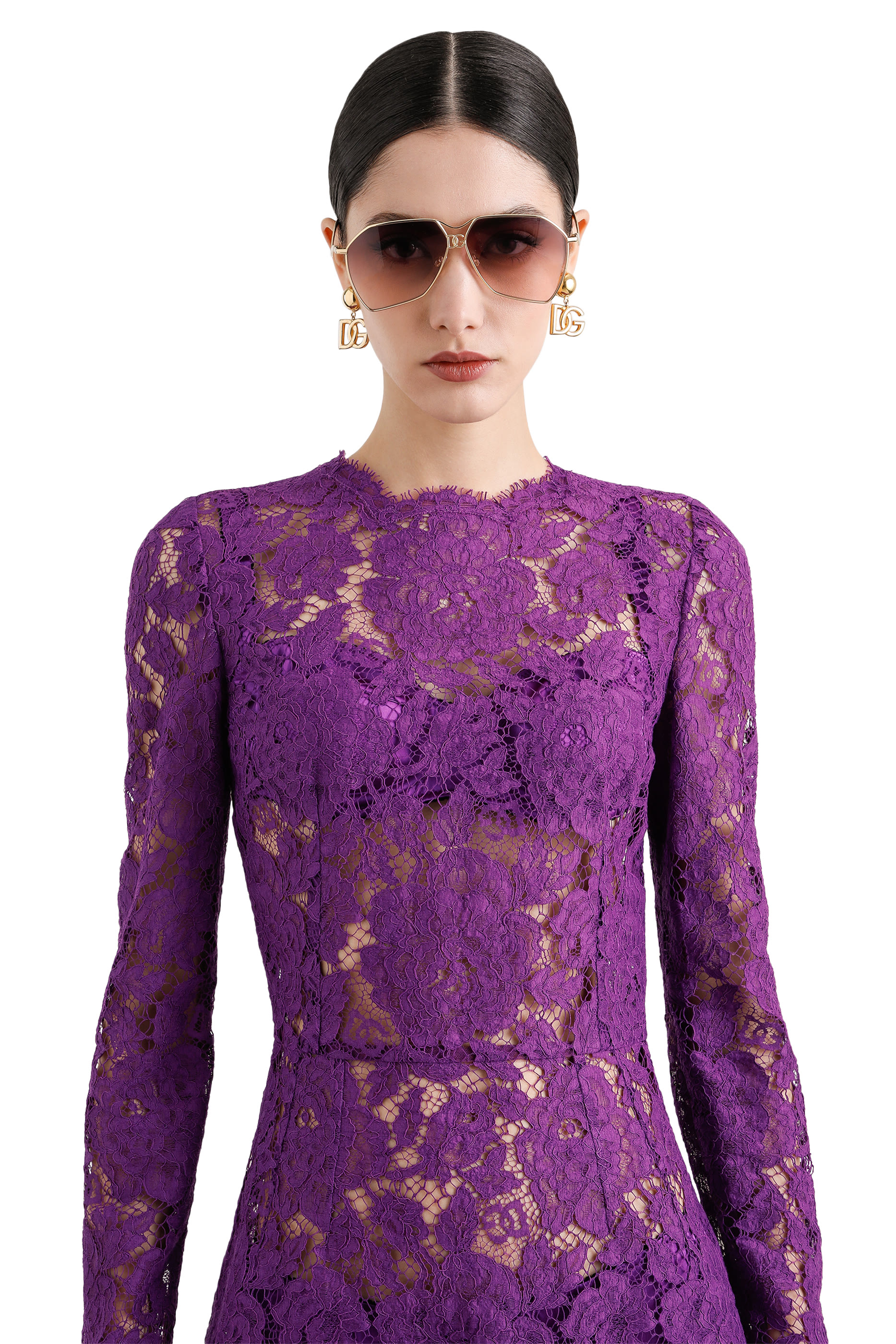 فستان شيث متوسط الطول دانتيل كوردونيتو بزهور