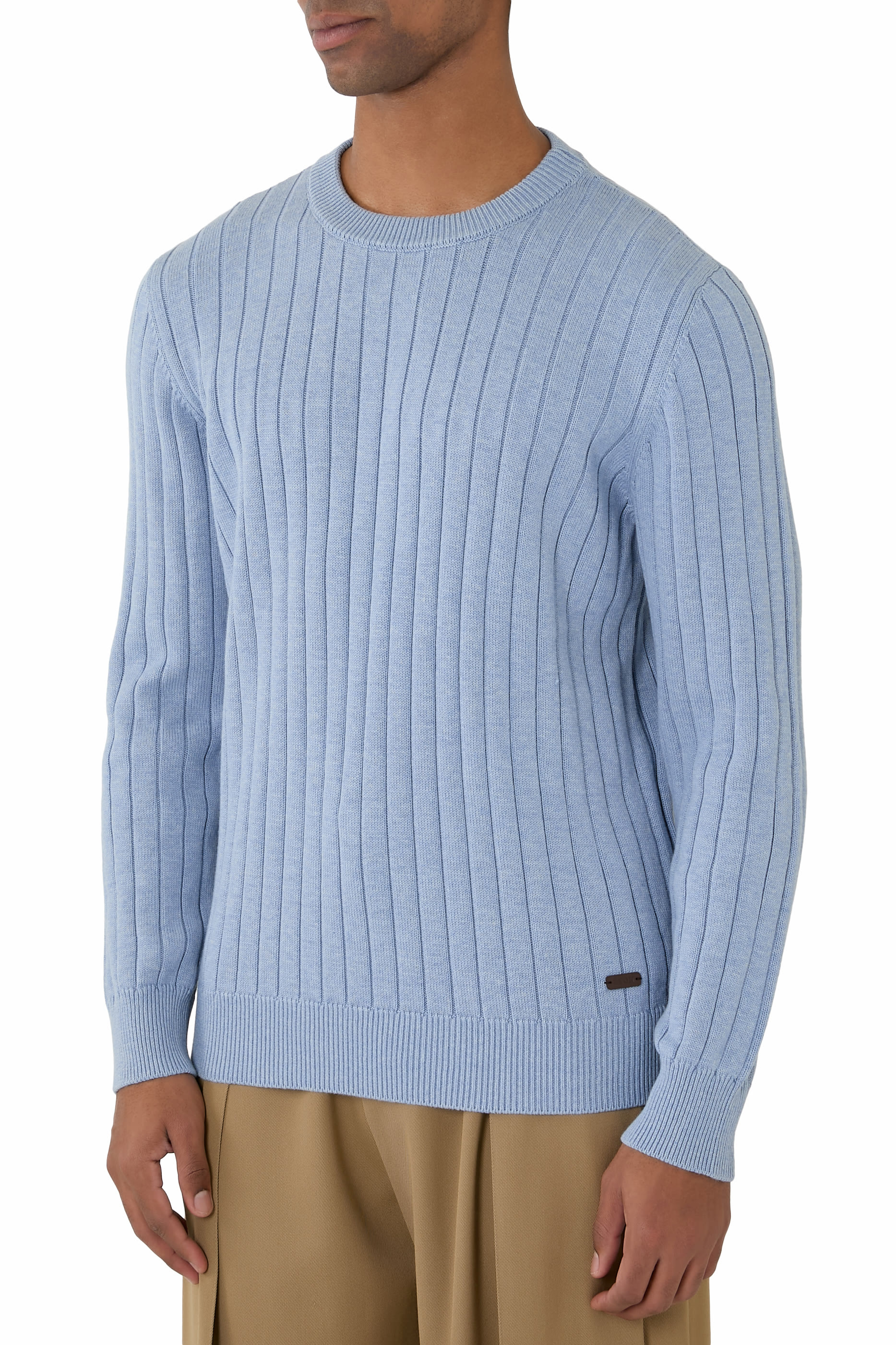 كنزة بياقة ضيقة نسيج مضلعة