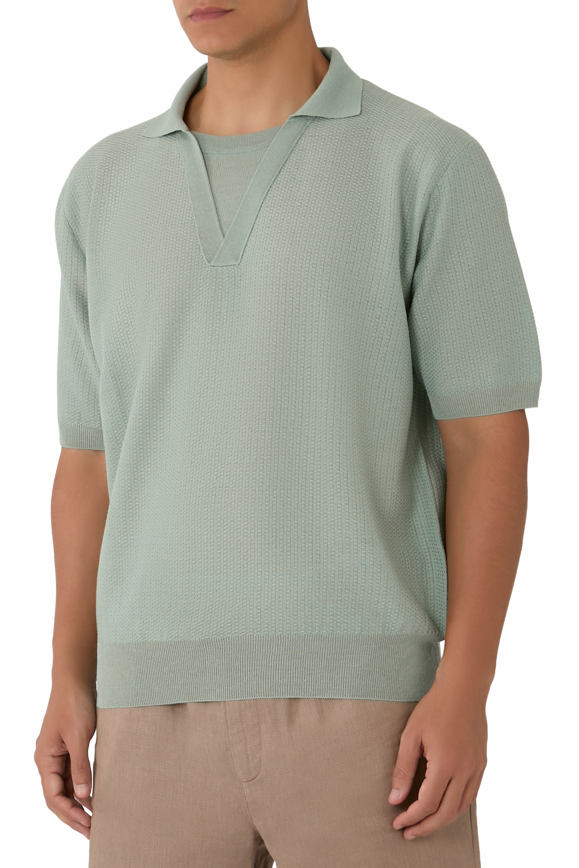 قميص بولو منسوج بياقة بطبقة داخلية