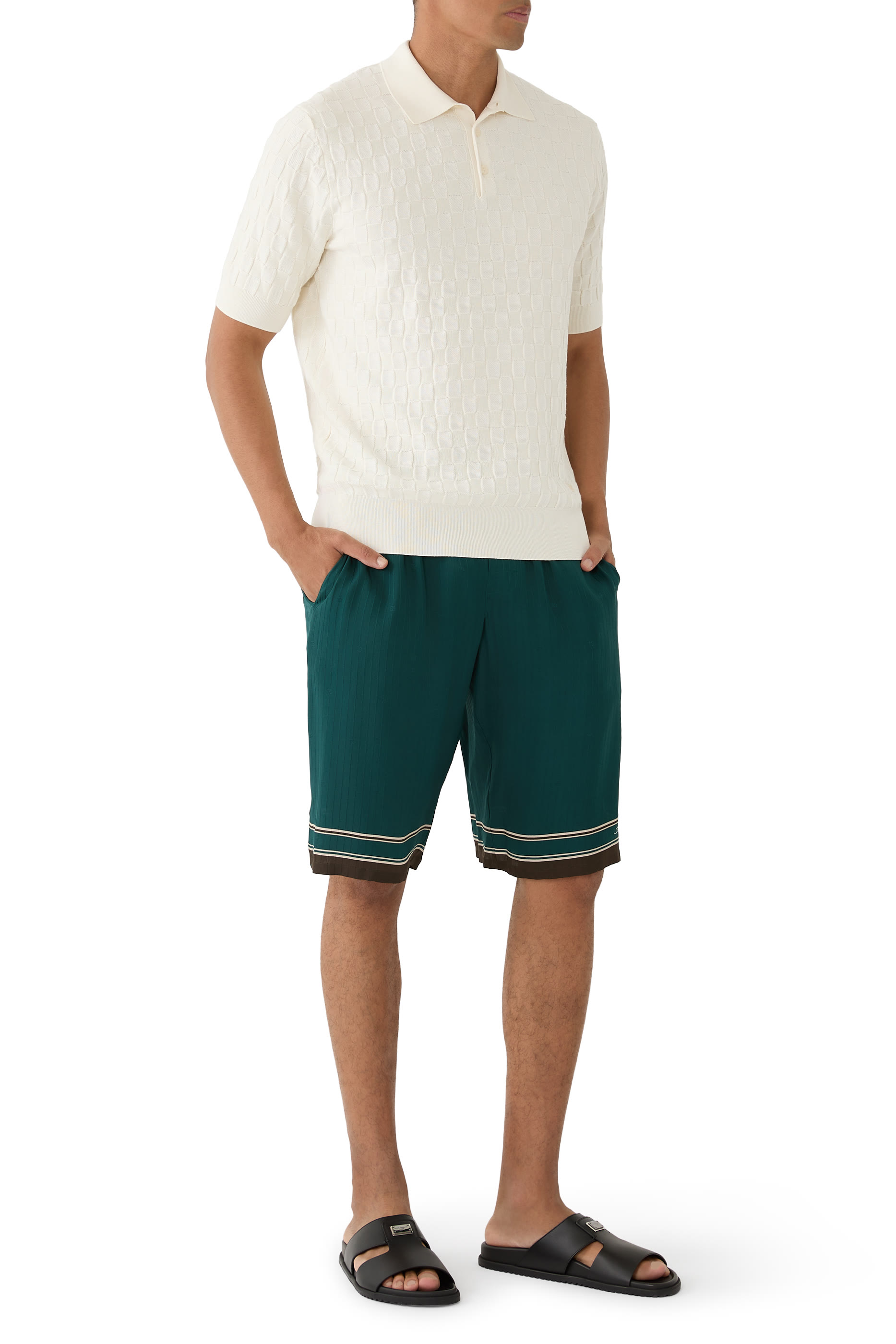 قميص بولو بنقشة نقاط صغيرة حرير