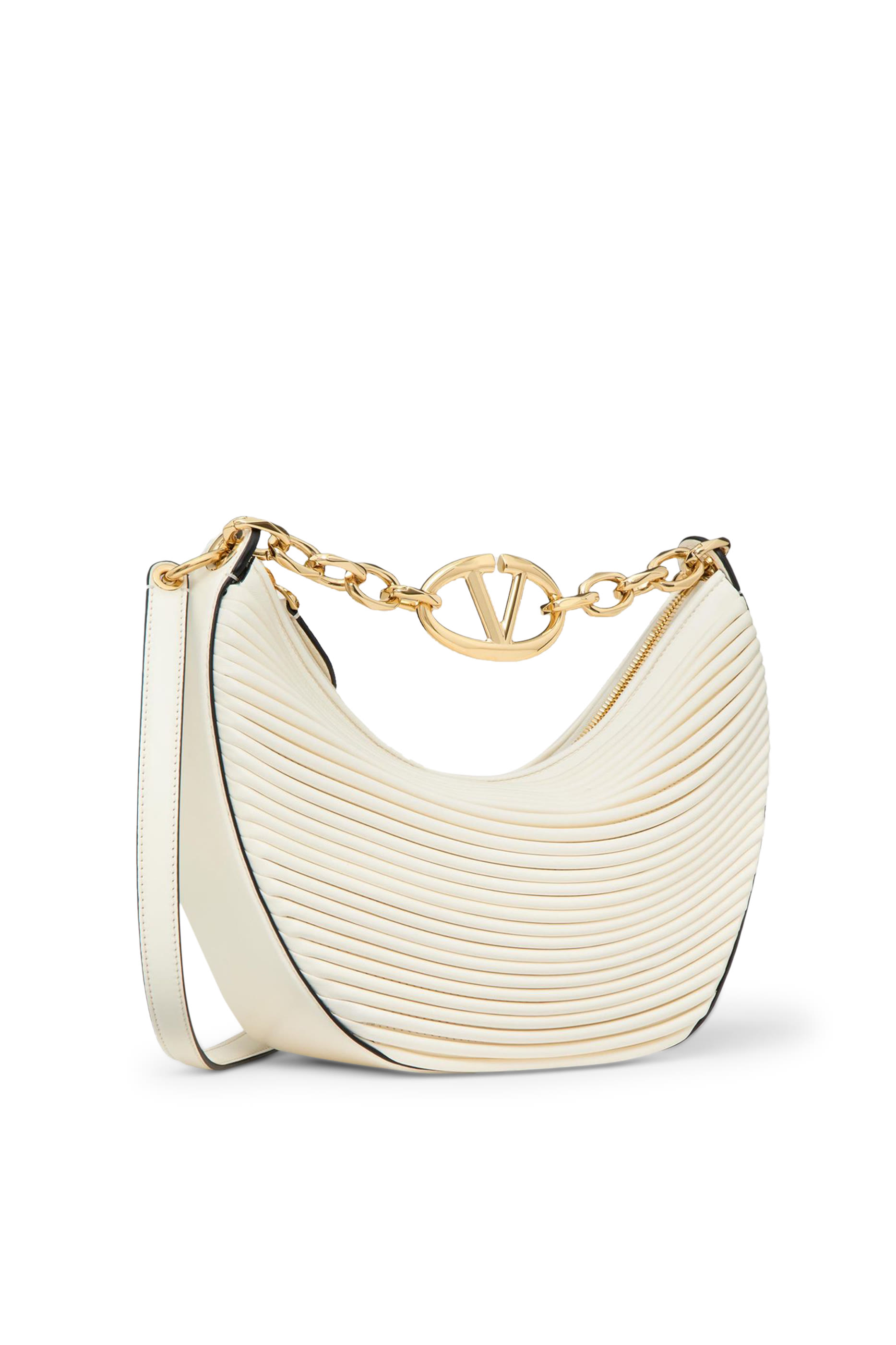 حقيبة هوبو صغيرة بتصميم مقوس وشعار V