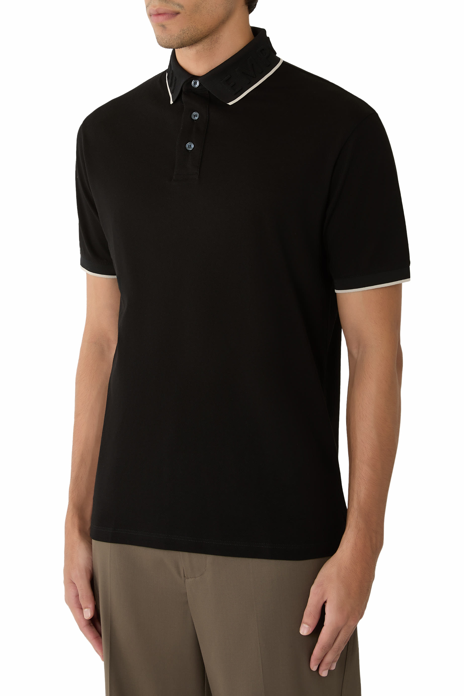 Embossed Logo Collar Piqu&eacute; Polo Shirt