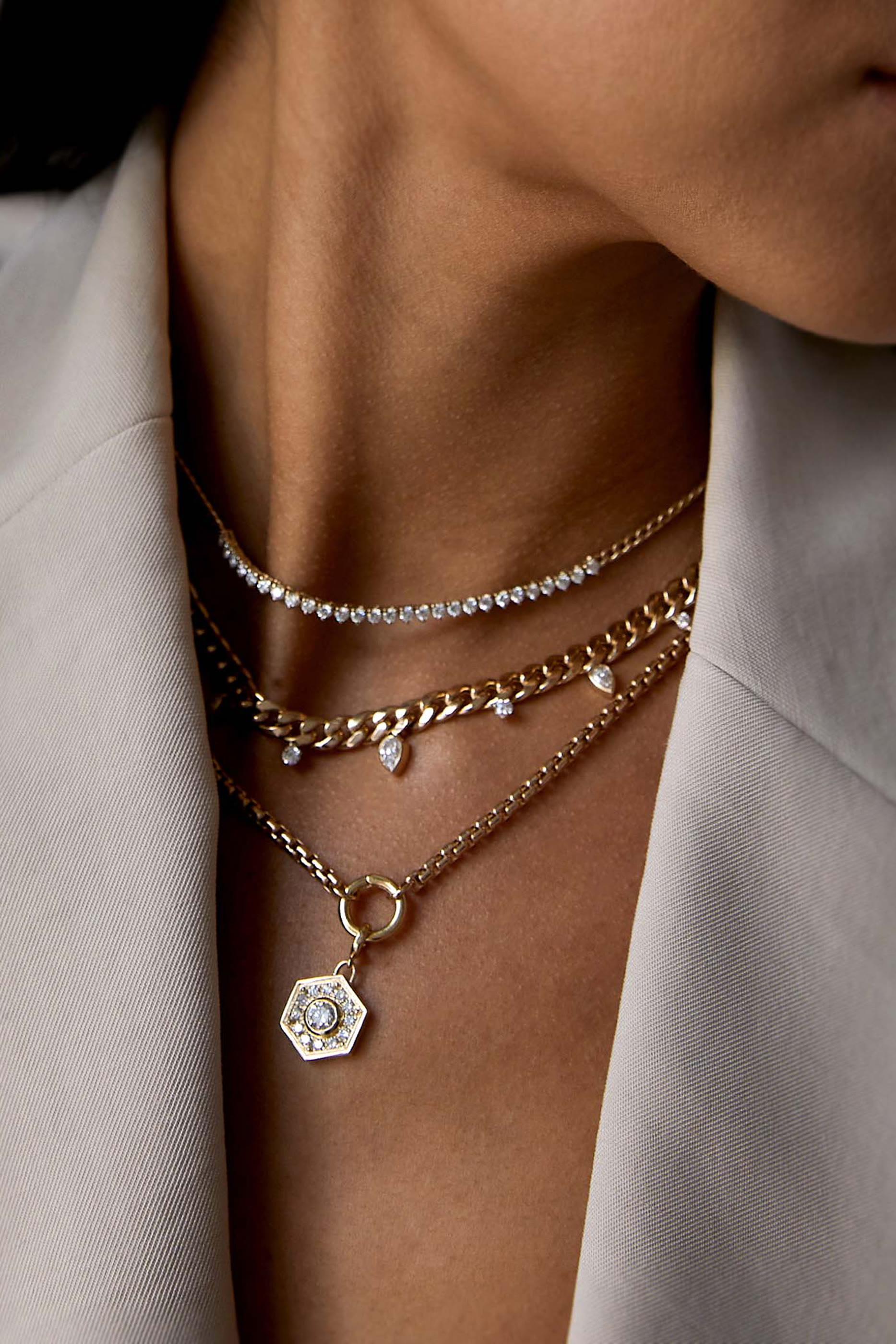 قلادة تنس سيغمنت صغيرة بتصميم سلسلة كيرب مرصعة بماس، ذهب أصفر عيار 14