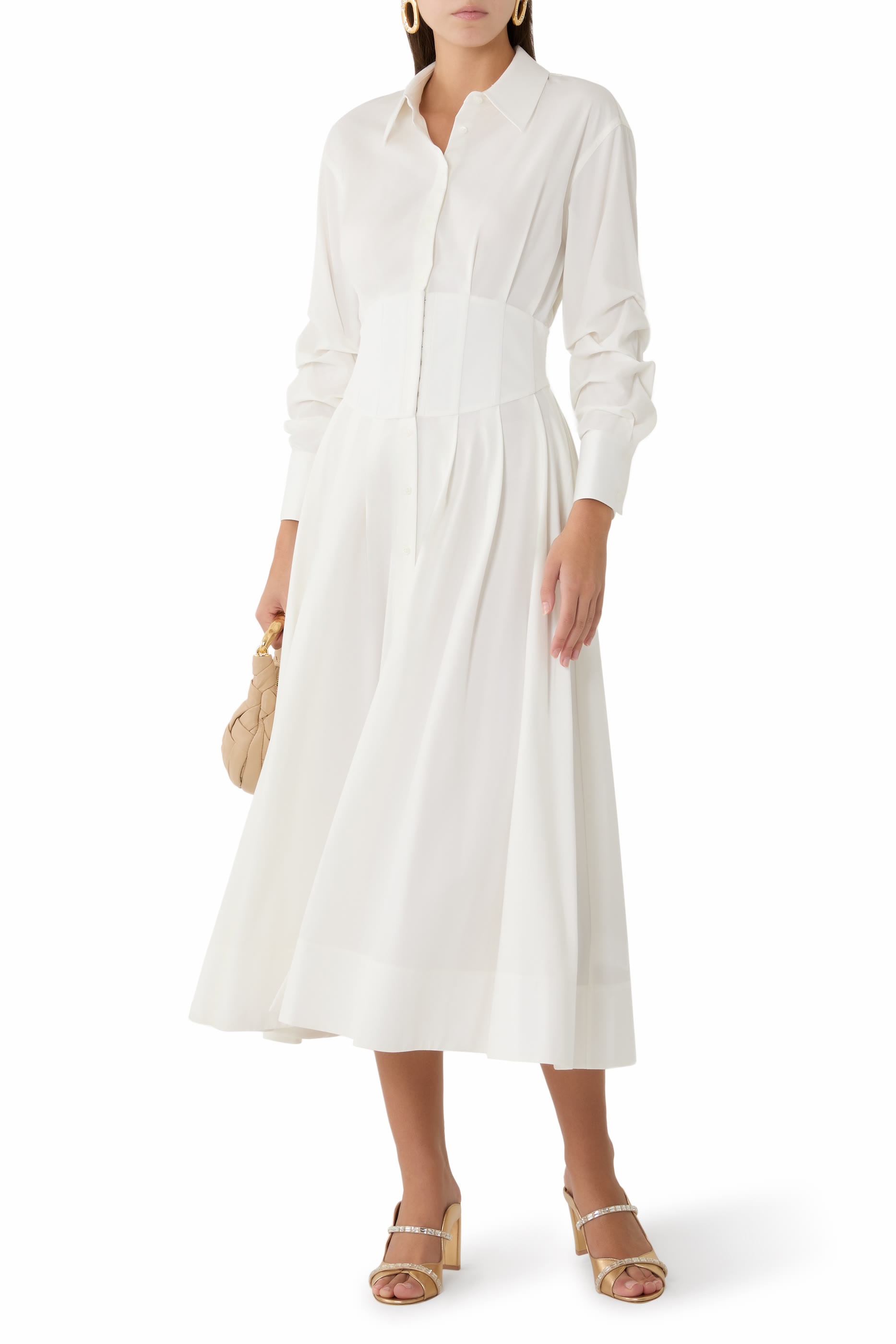 فستان إيدي متوسط الطول بنمط مشد بأزرار