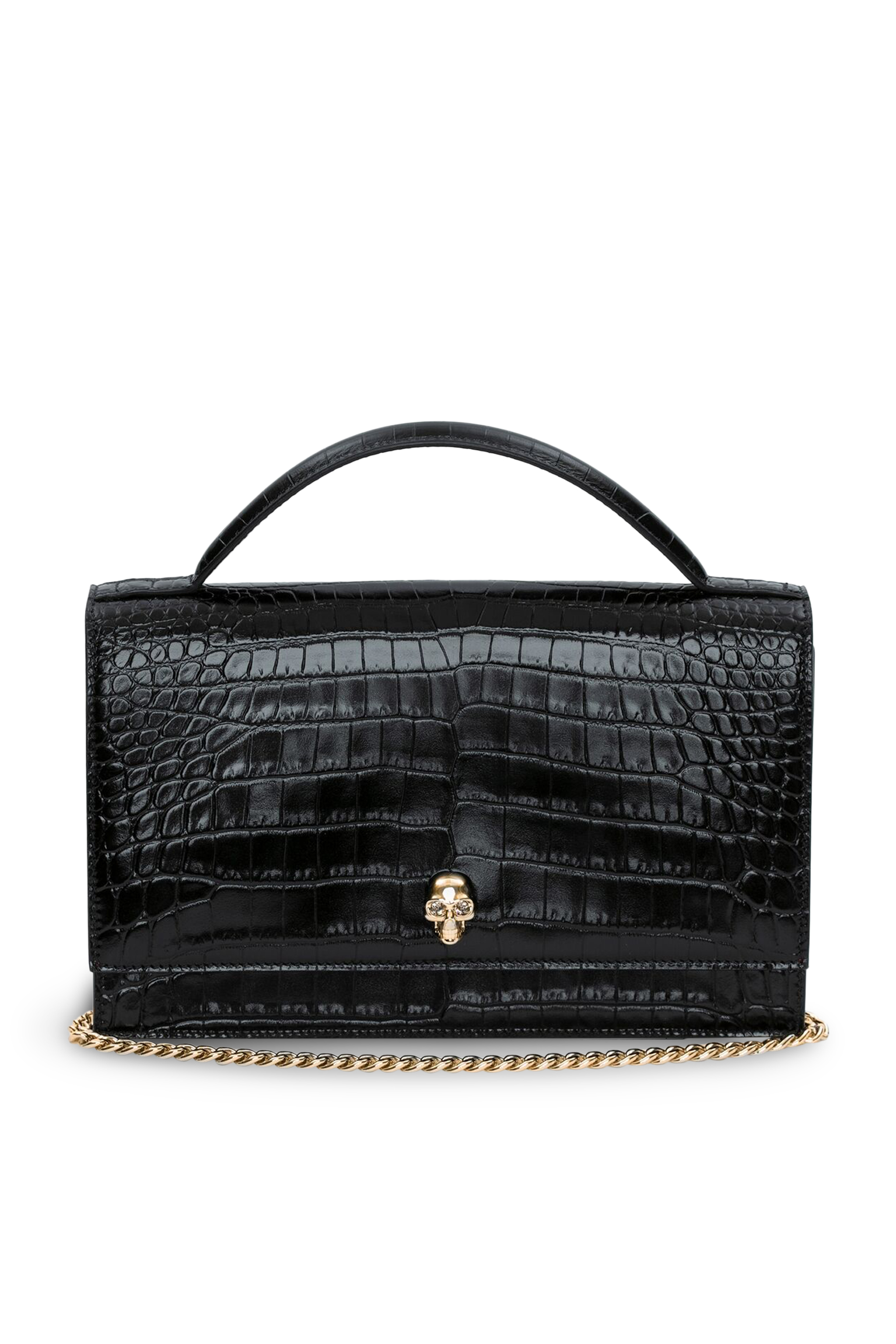 حقيبة بحلية جمجمة ونقشة جلد التمساح