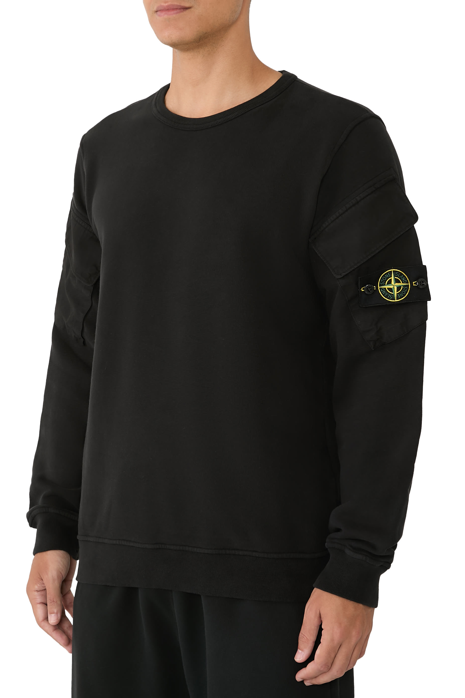 سويت شيرت بياقة ضيقة وجيب عند الكم قطن عضوي صوف ناعم