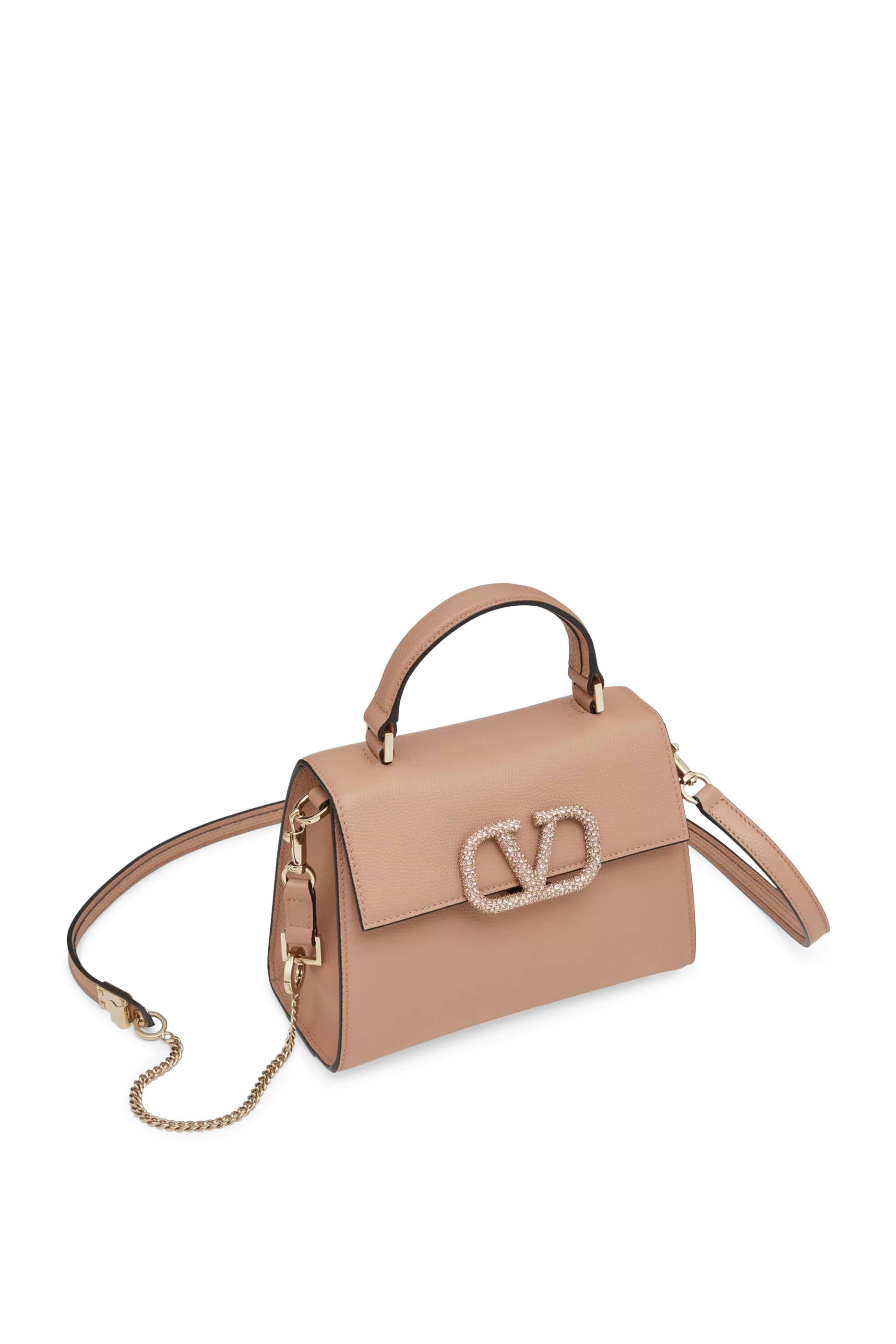 حقيبة يد صغيرة بشعار الماركة المرصع بأحجار براقة