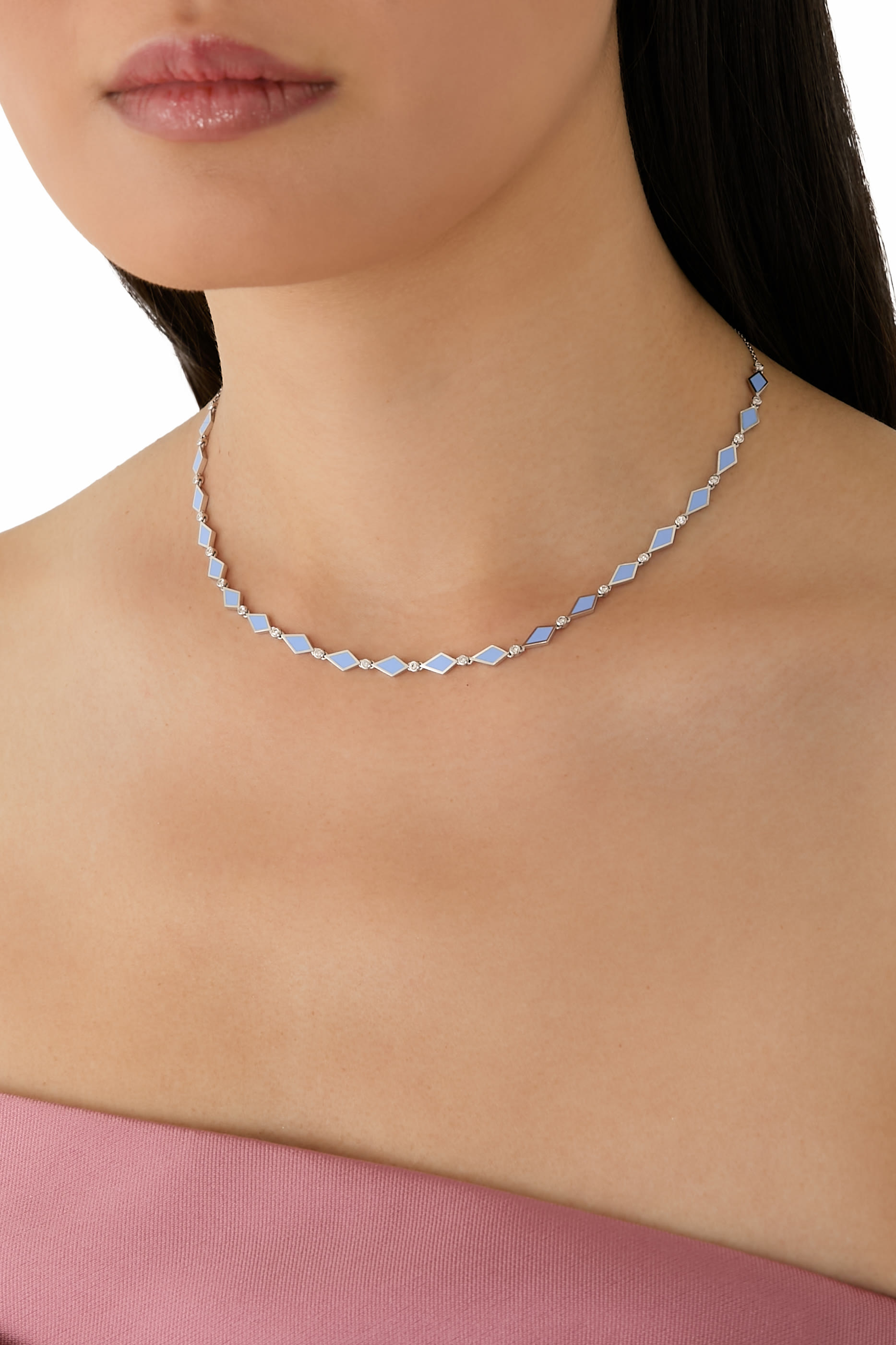 Mosaic Choker, 18K White Gold with Enamel & Diamonds