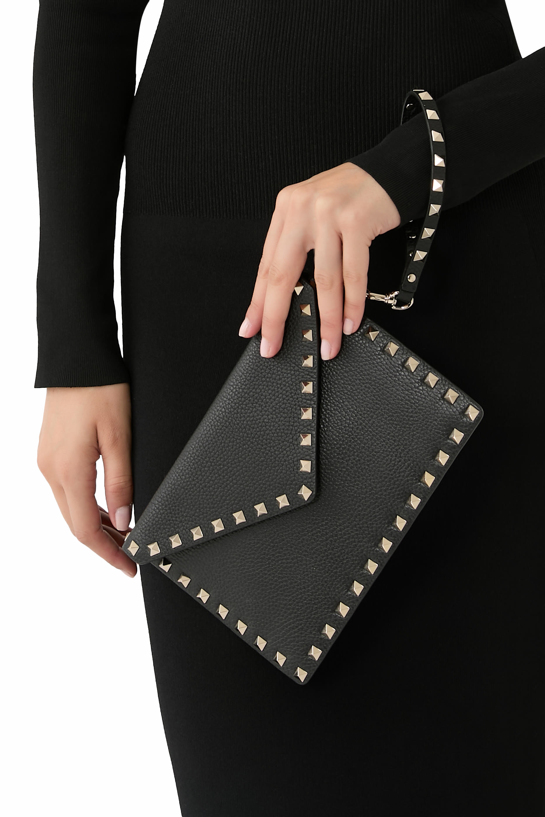 حقيبة صغيرة مرصعة بأحجار جلد عجل بارز الملمس