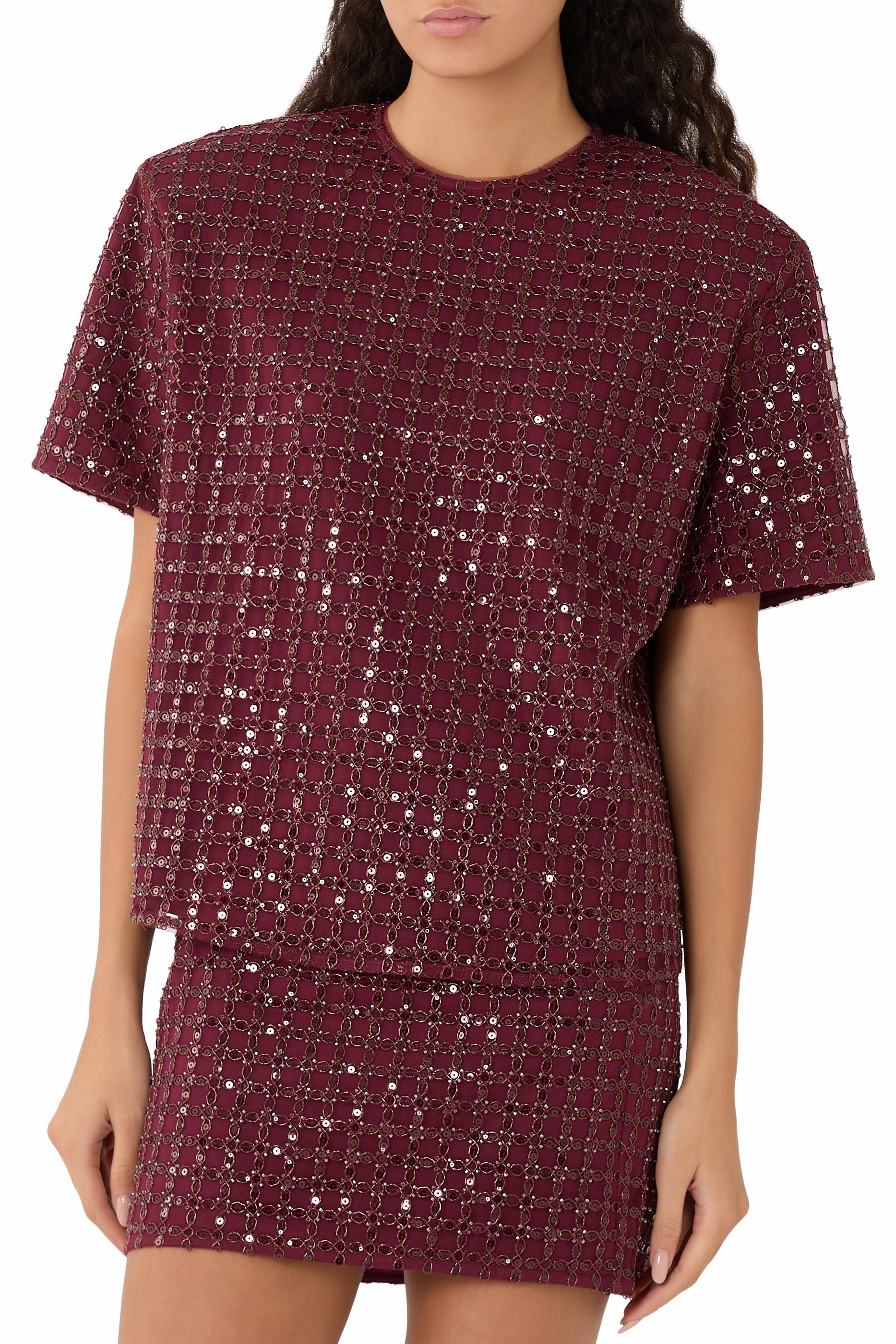 بلوزة بقصة فضفاضة مزينة بخرز