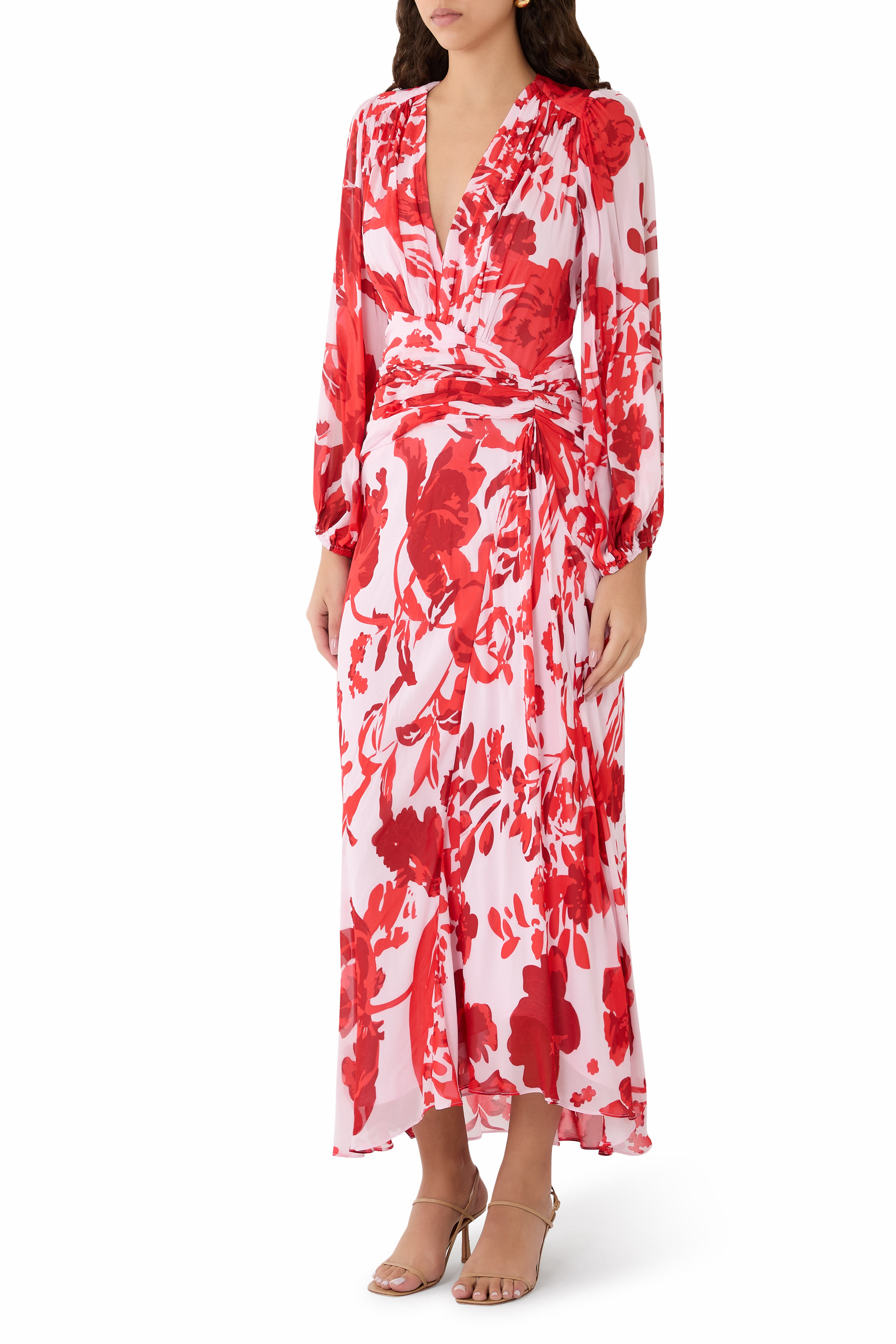 فستان ألينا طويل بأكمام طويلة وكشكش