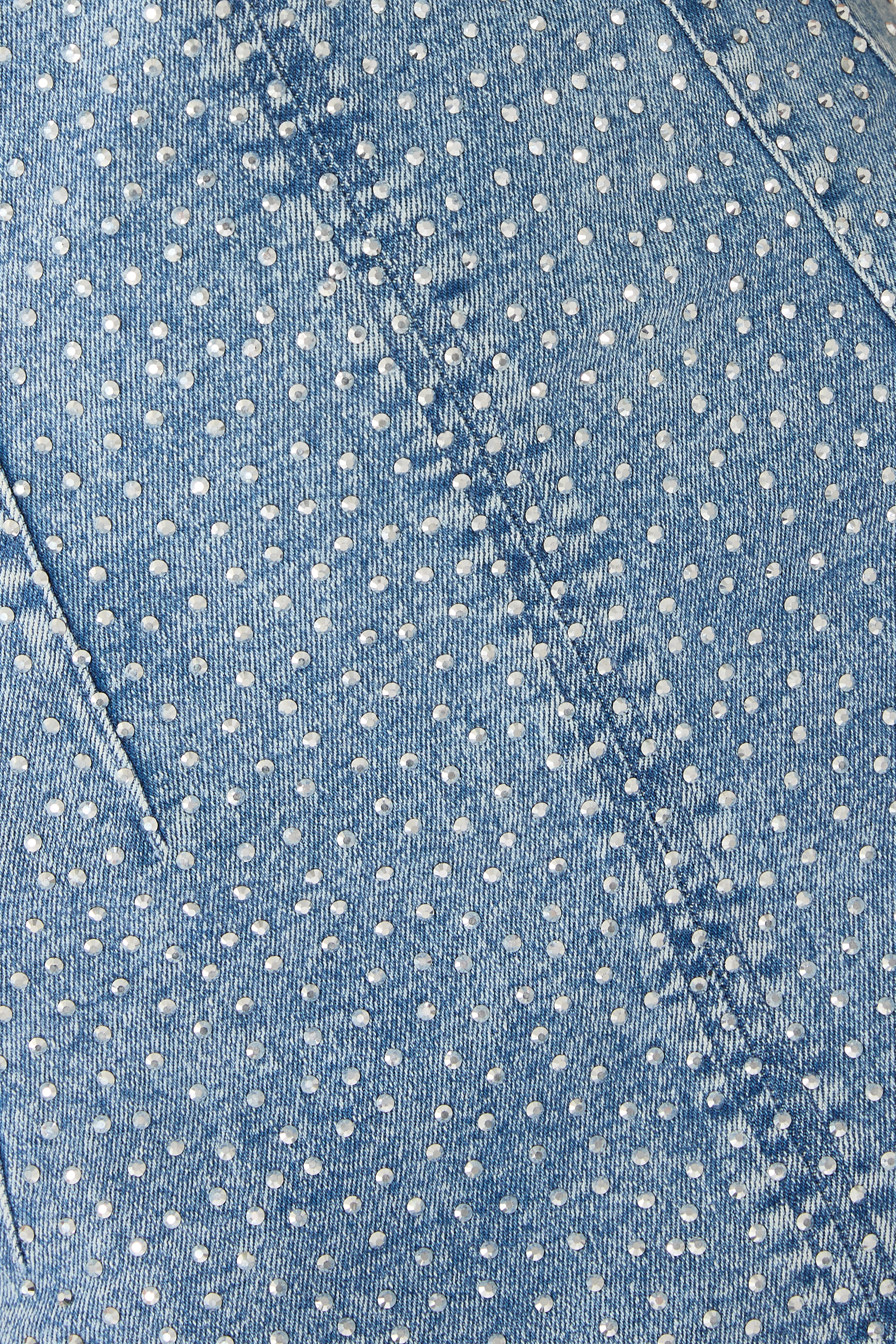 فستان قصير بلا حمالات مزين بكريستال