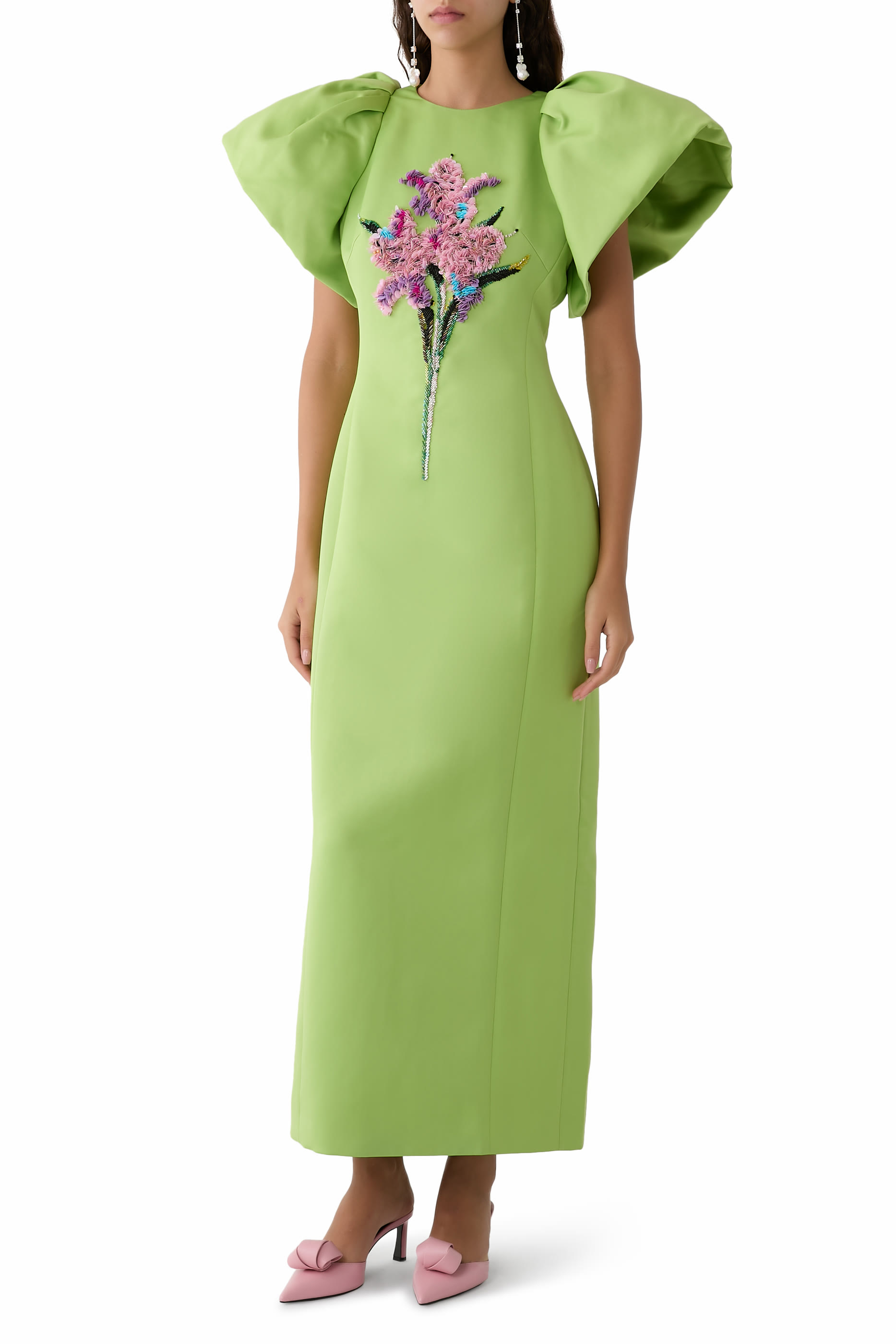 Lucinda Embellished Maxi Dress - Lily Print in Parakeet