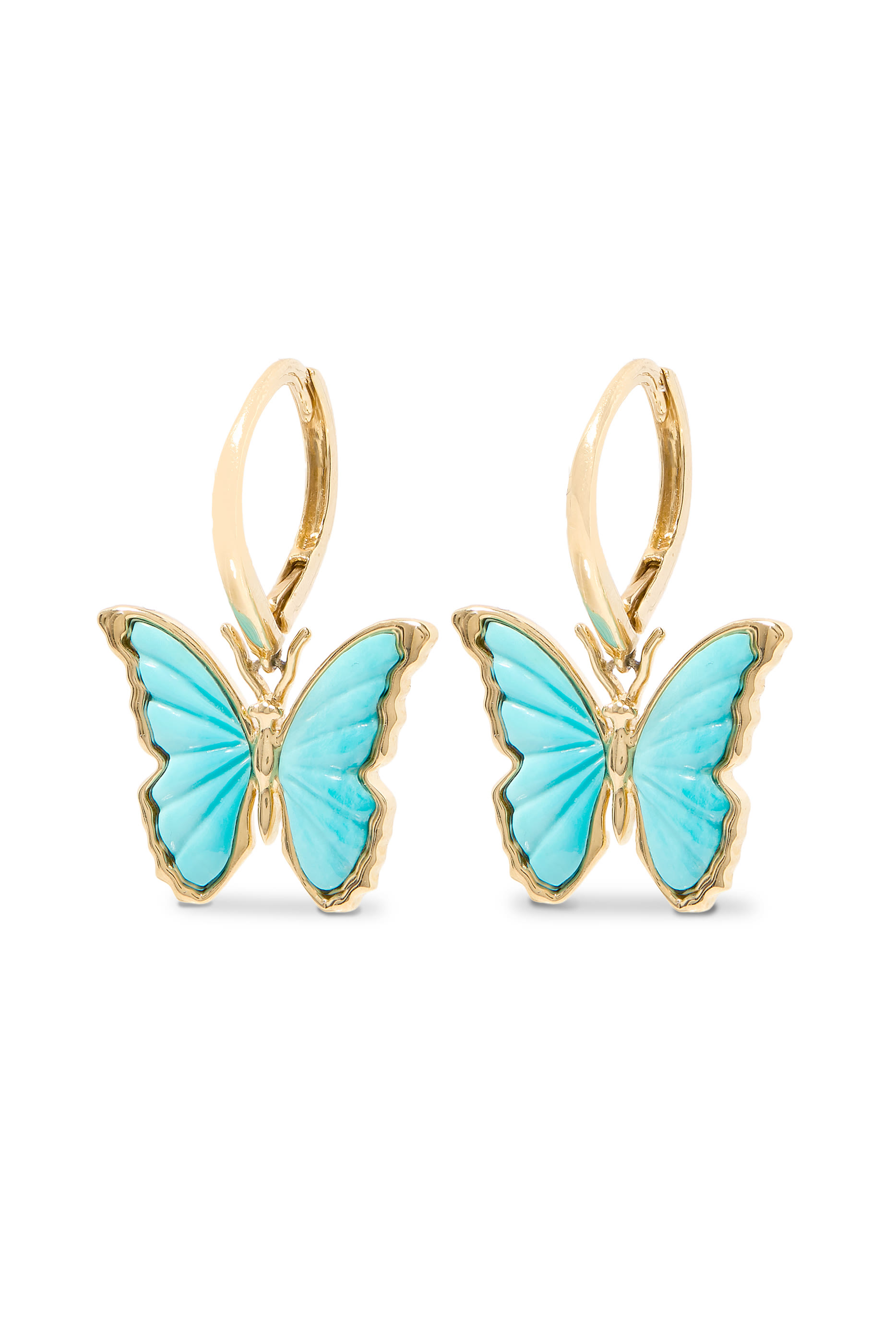 أقراط بتصميم فراشة مزينة بالفيروز، ذهب أصفر عيار 18