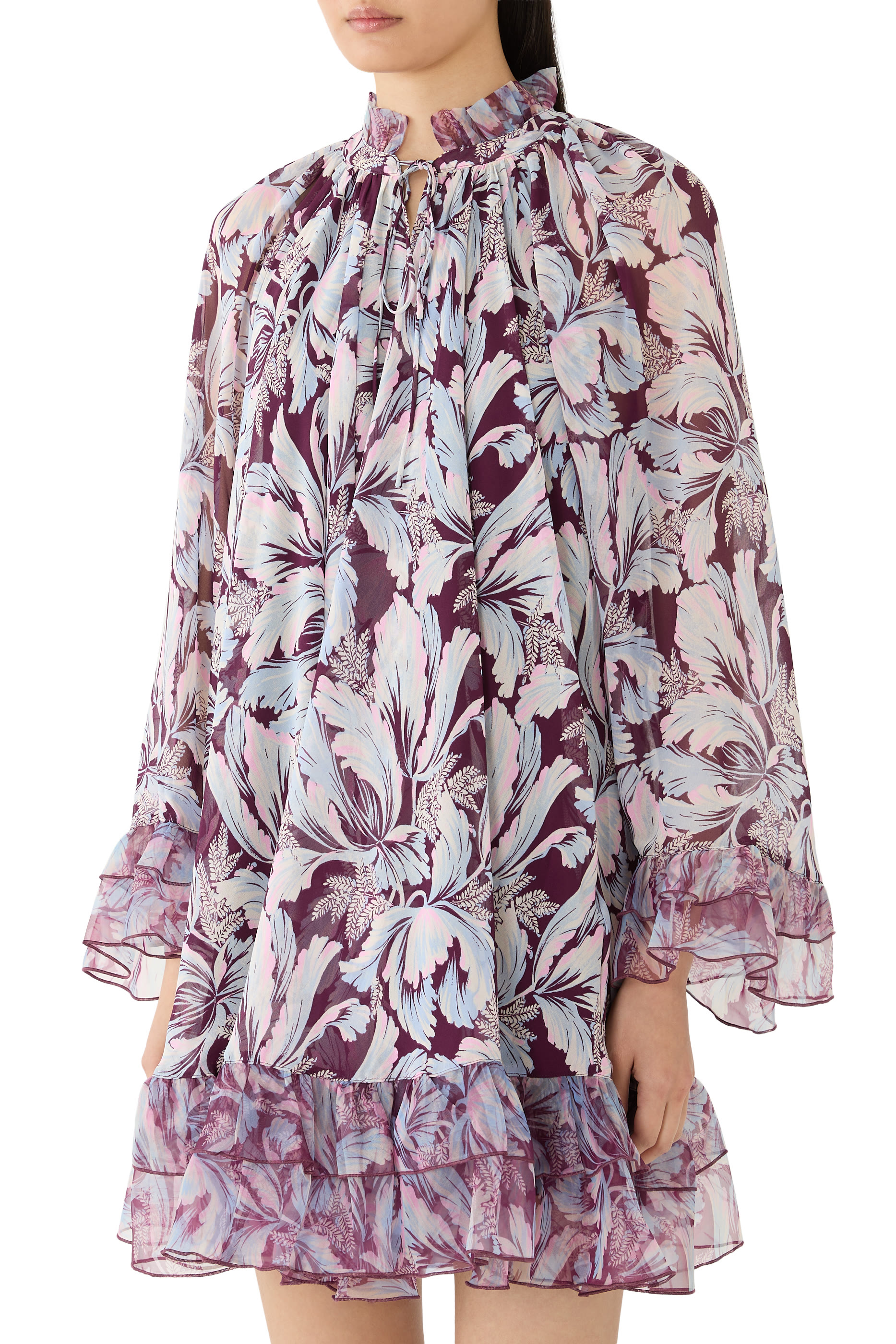 فستان ليرا قصير بنقشة توليب متعددة الألوان