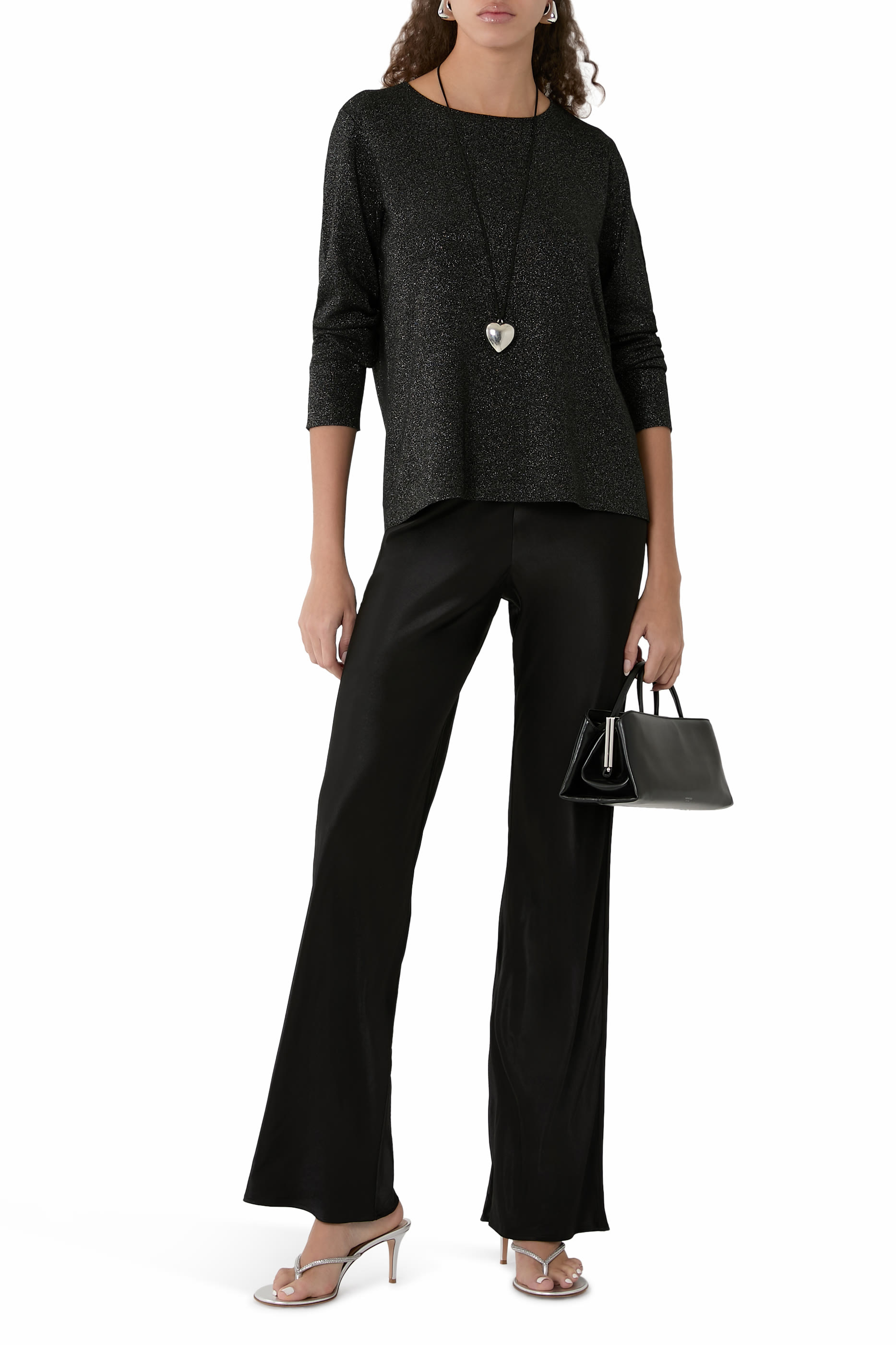 بلوزة بياقة ضيقة صوف لامع