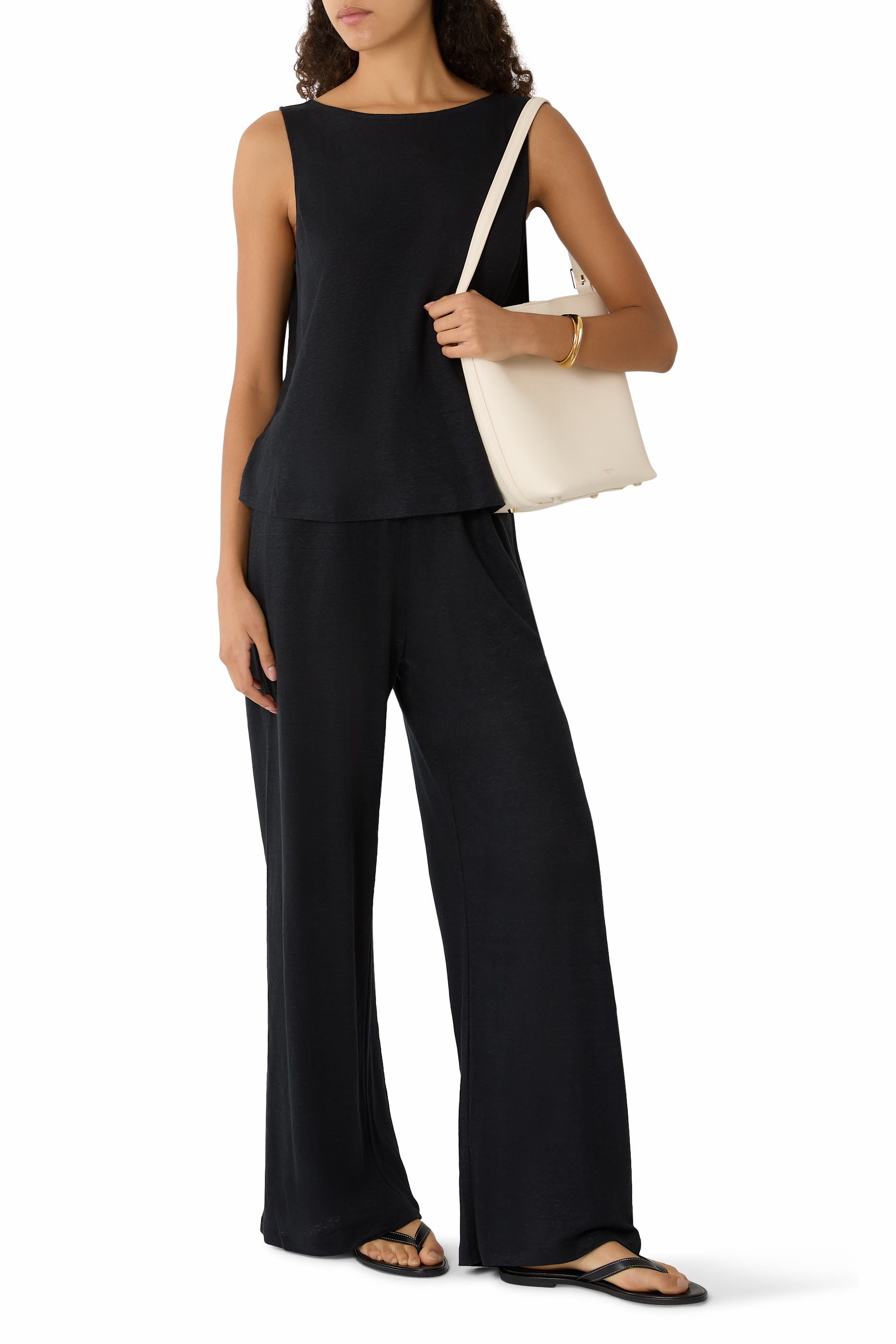 بنطال بخصر مرتفع نسيج كتان عضوي