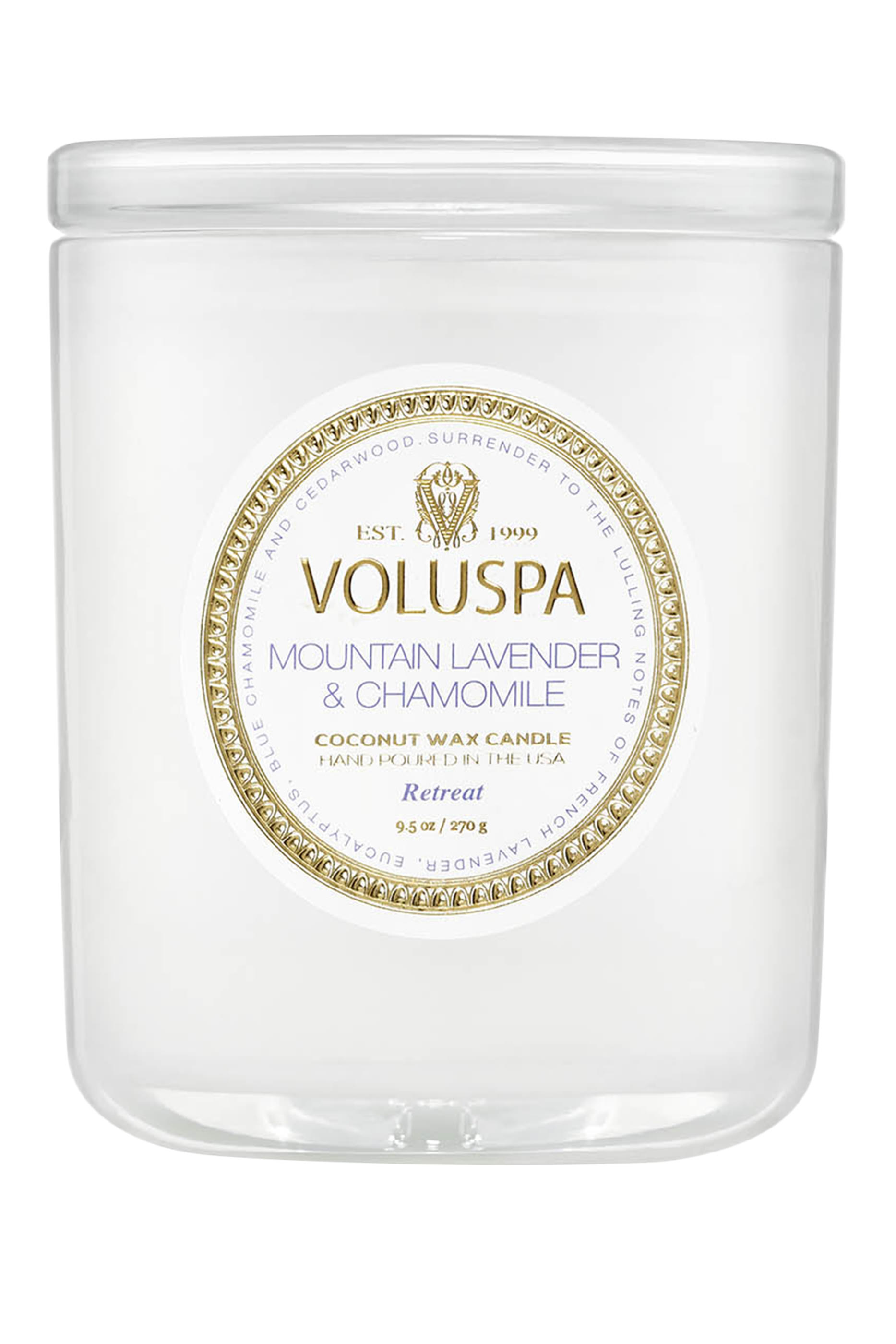 شمعة برائحة اللافندر الجبلي والبابونج في علبة فاخرة