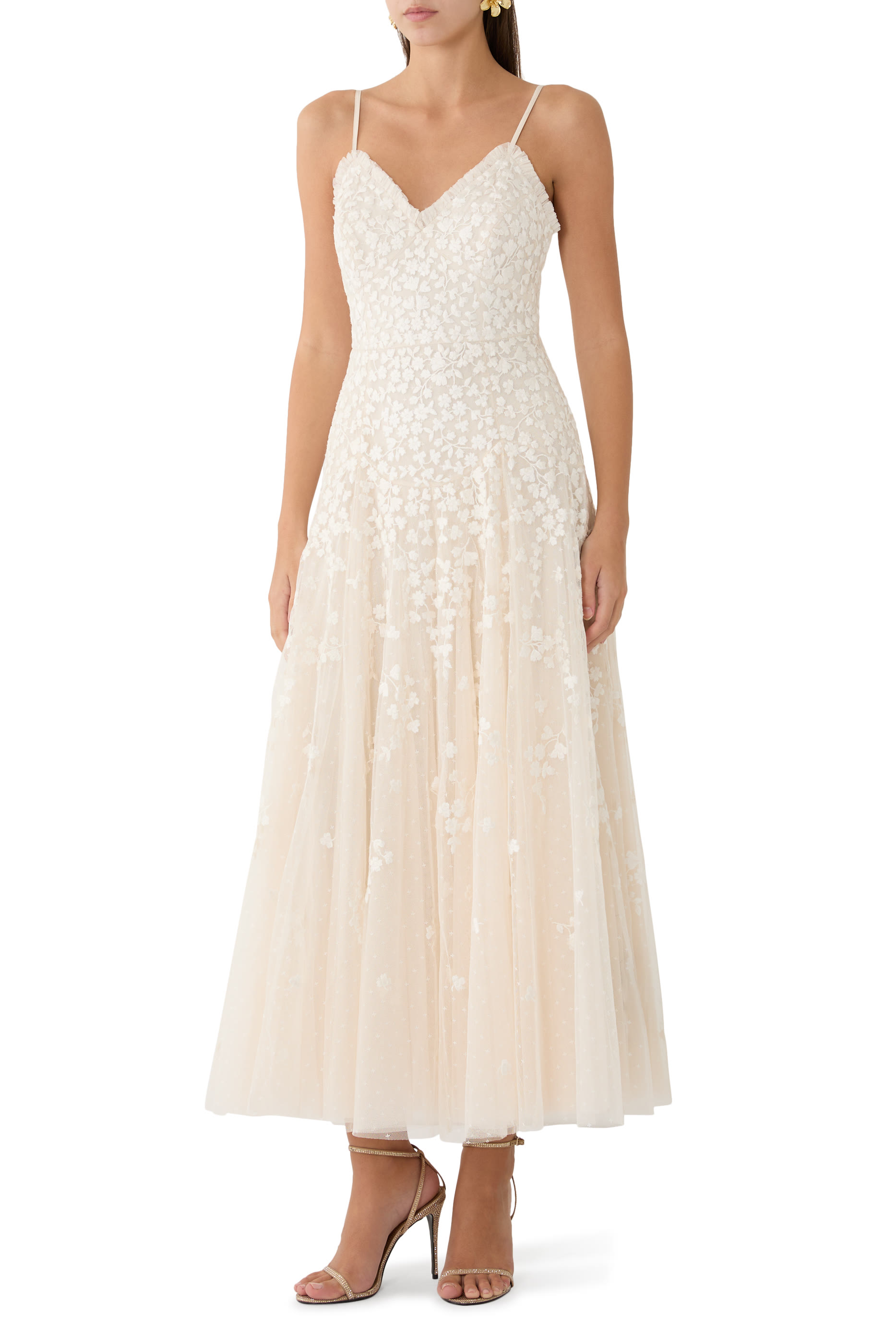 فستان سهرة كامي بنقشة زهور متناثرة